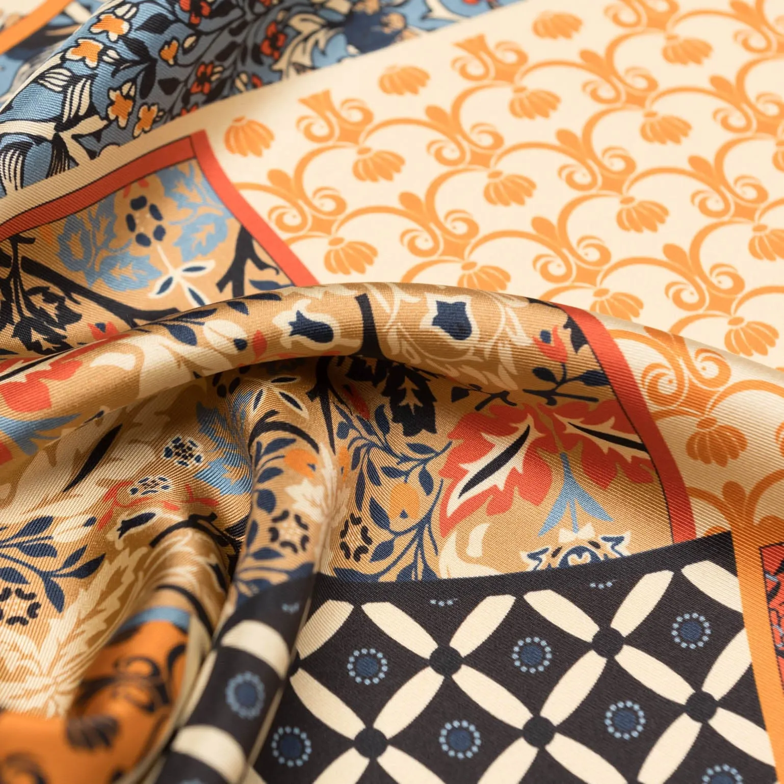 Napoli - Hand Rolled Silk Neckerchief - Orange & Blue