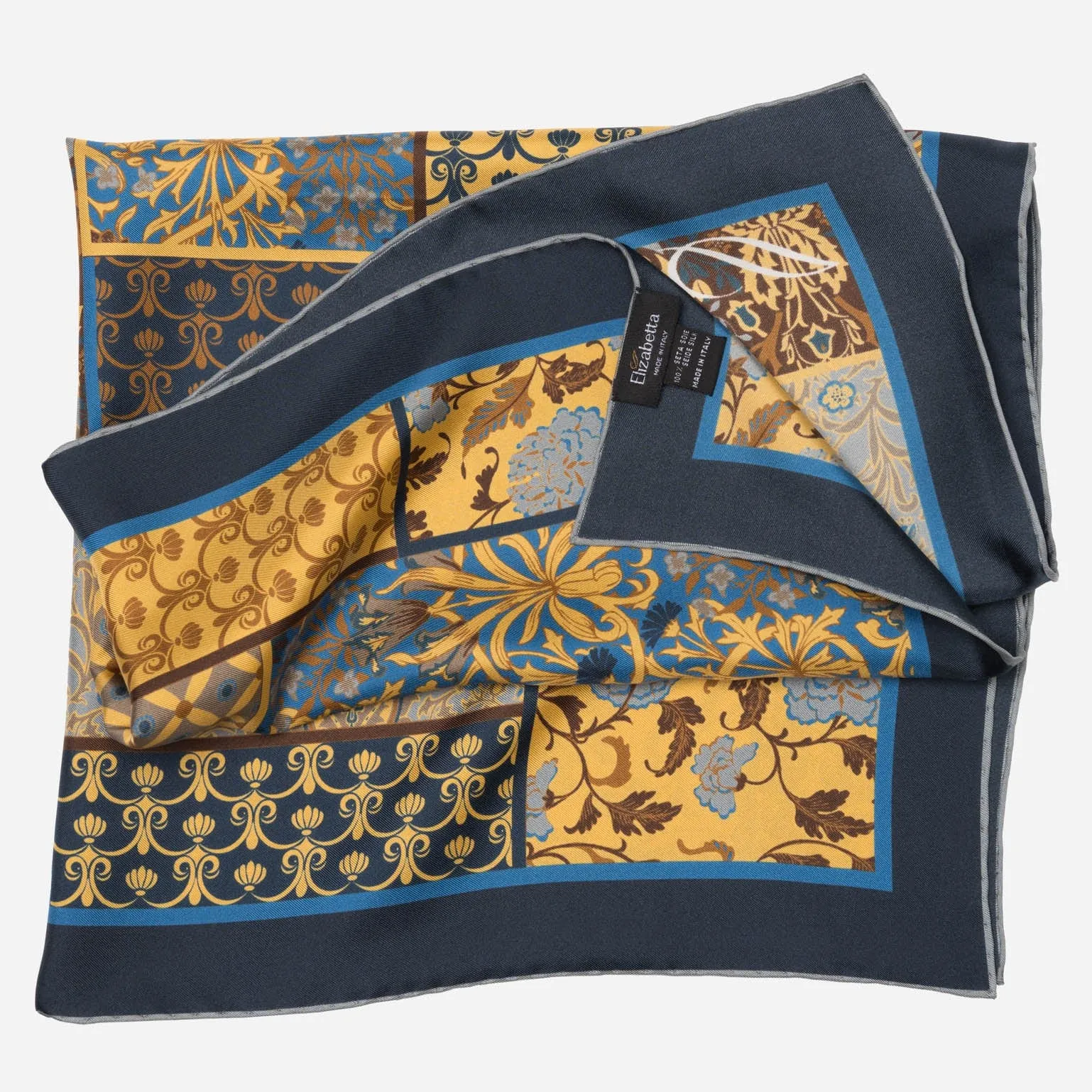 Napoli - Hand Rolled Silk Neckerchief - Yellow & Blue