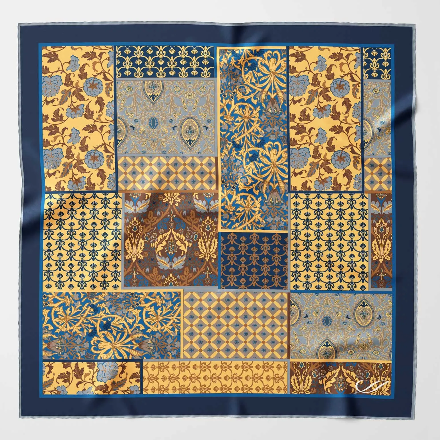 Napoli - Hand Rolled Silk Neckerchief - Yellow & Blue