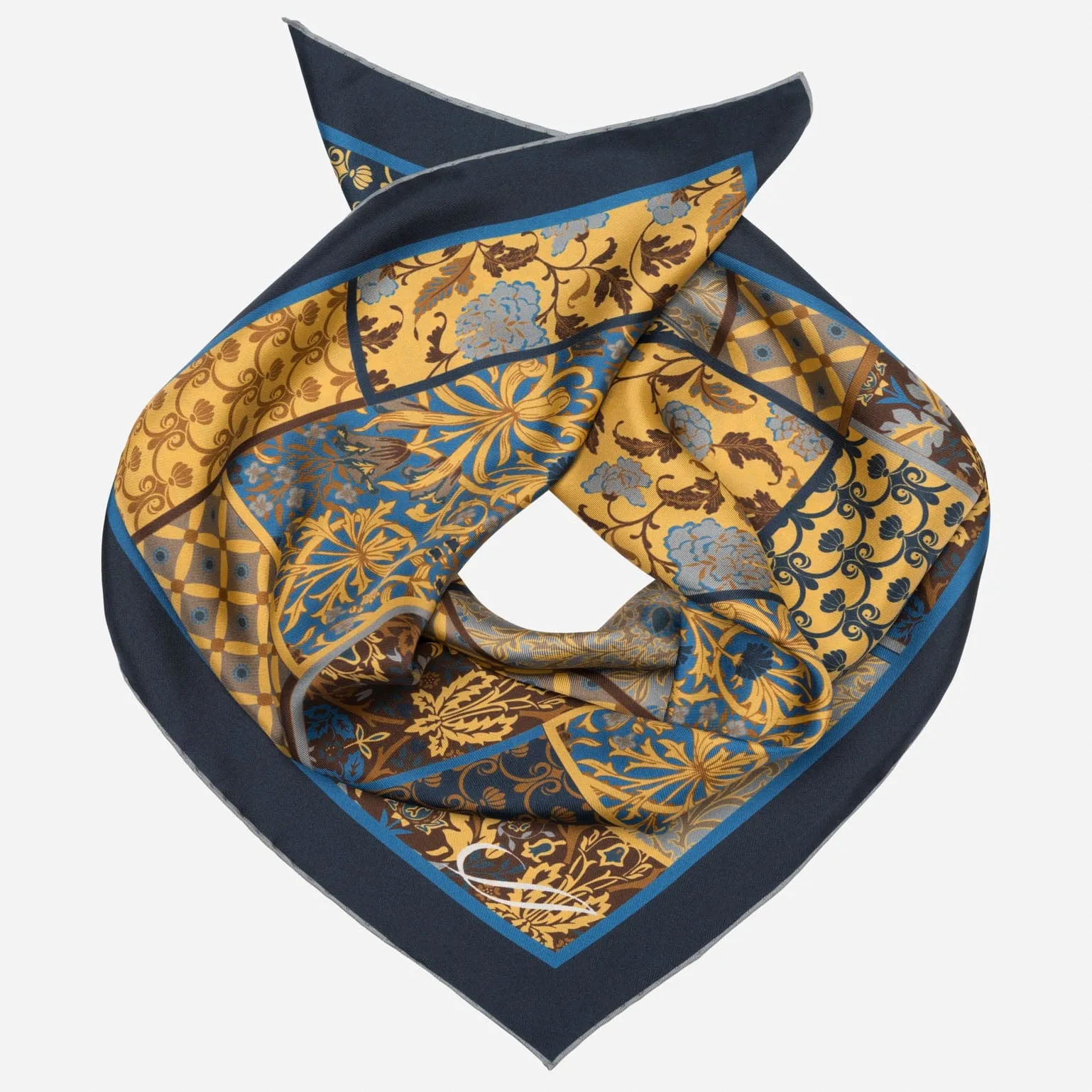 Napoli - Hand Rolled Silk Neckerchief - Yellow & Blue