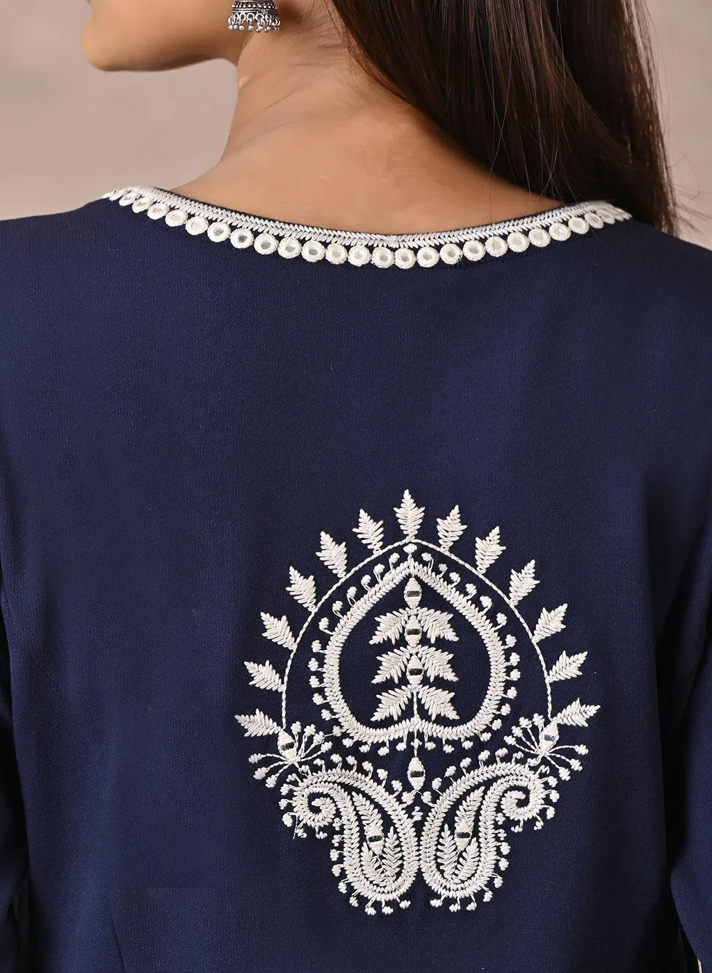 Navy Blue Woolen Kurta with Fine Embroidery