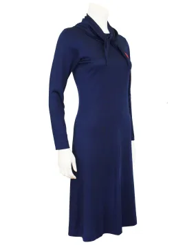 Navy Poly Knit Swing Sport Dress with Matching Neckerchief