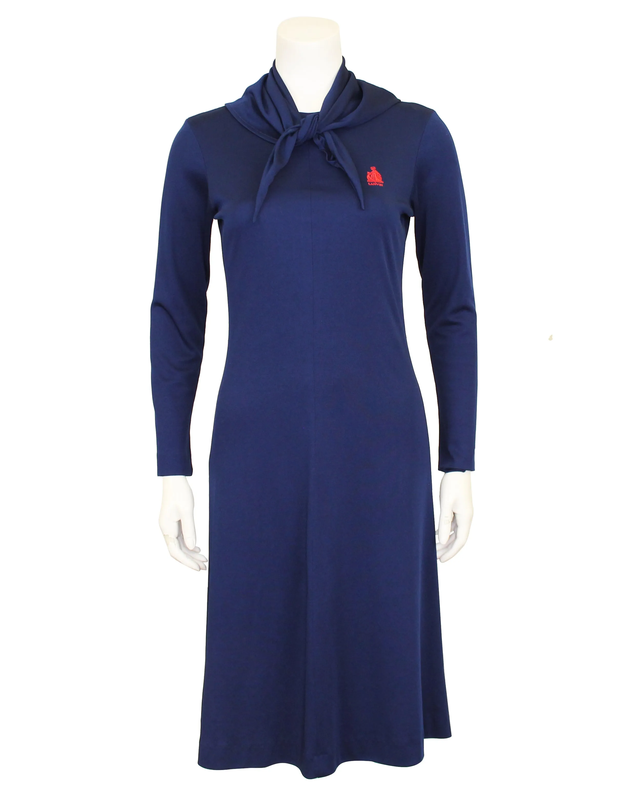 Navy Poly Knit Swing Sport Dress with Matching Neckerchief