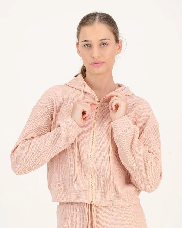 NEW KNITS FULL ZIP HOODIE - CORAL