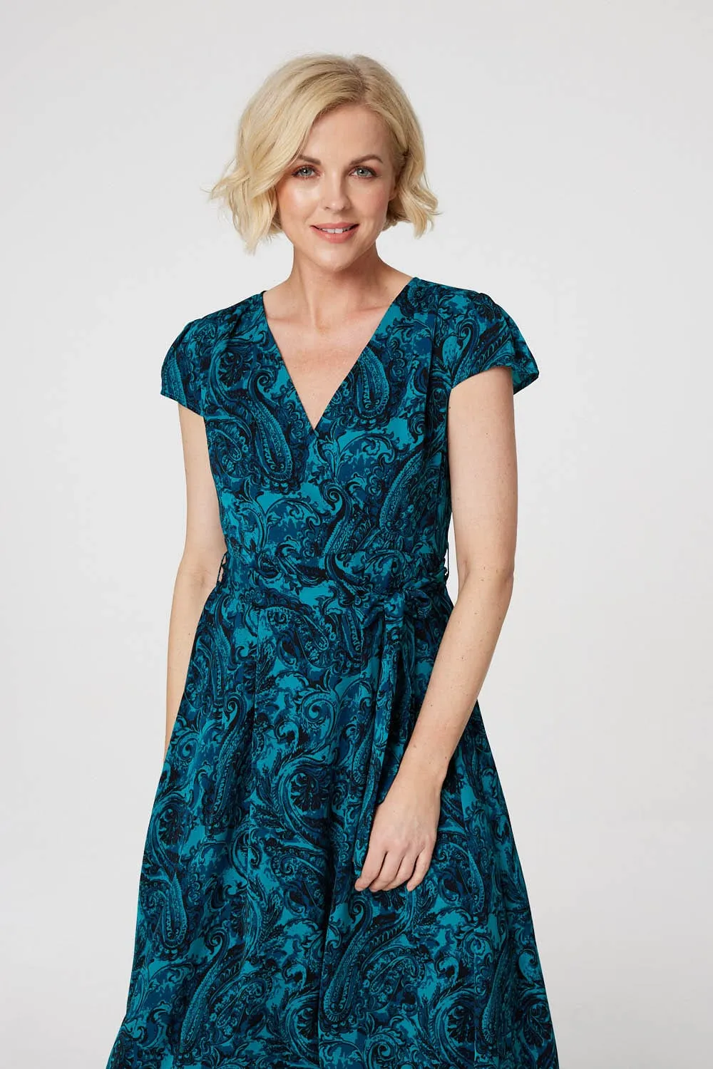 Paisley Print High Low Wrap Dress