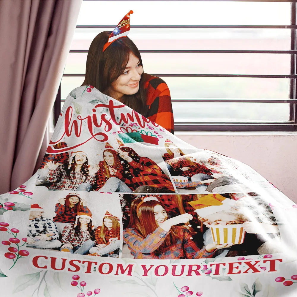 Personalized Collage Photo Christmas Fleece Blanket with Text