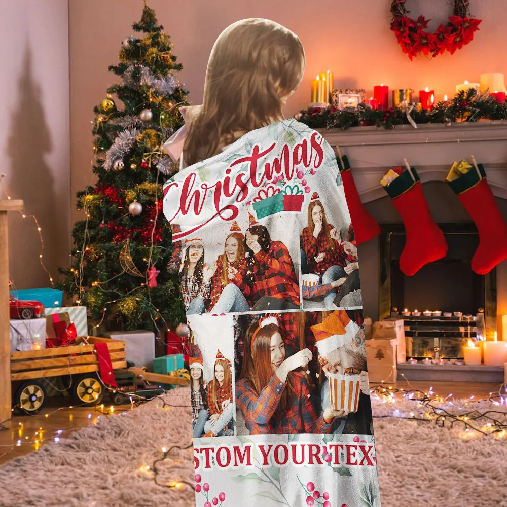 Personalized Collage Photo Christmas Fleece Blanket with Text