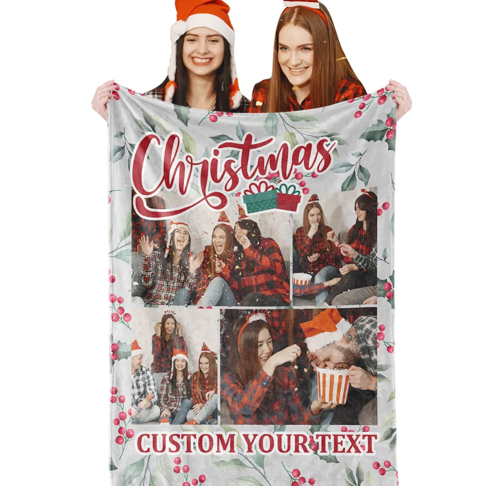 Personalized Collage Photo Christmas Fleece Blanket with Text