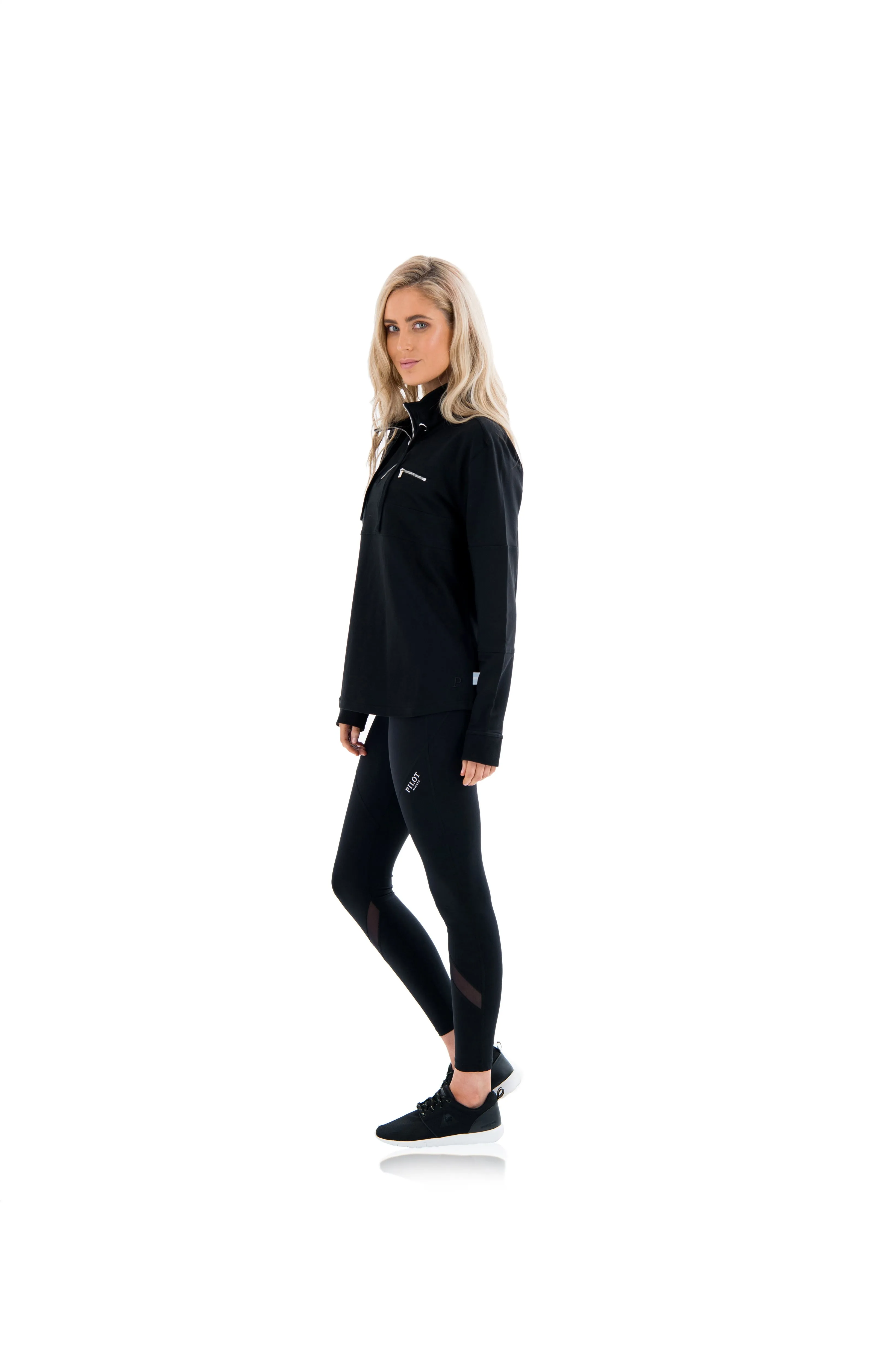 PHOEBE ZIP-COLLAR SWEATER - BLACK