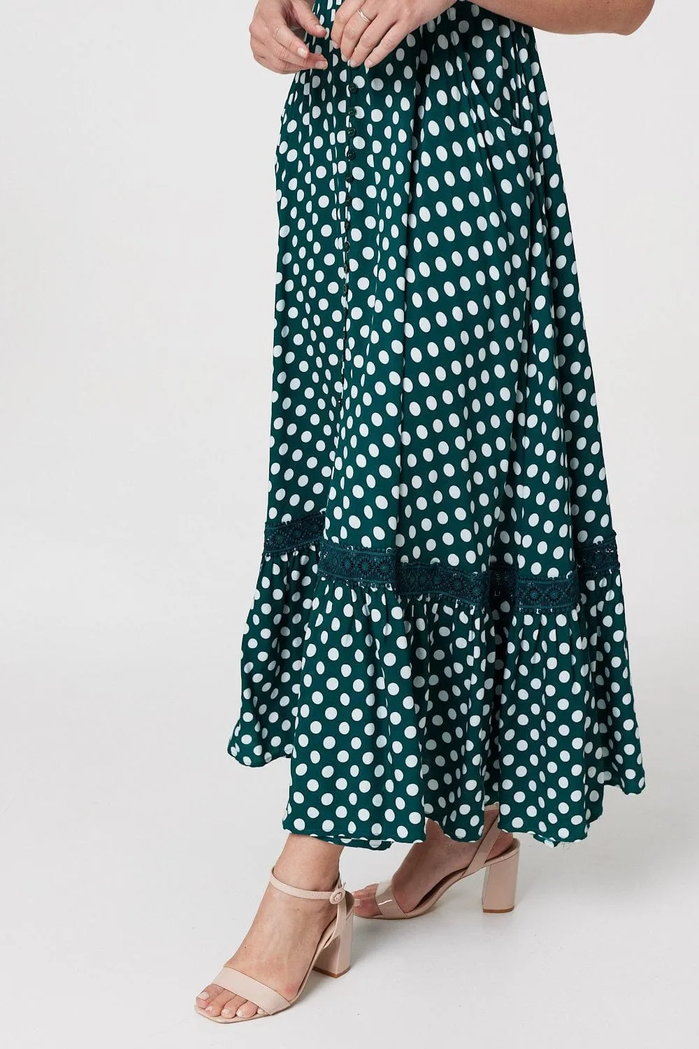 Polka Dot Lace Trim Maxi Dress