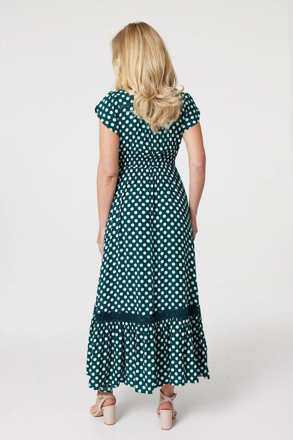 Polka Dot Lace Trim Maxi Dress