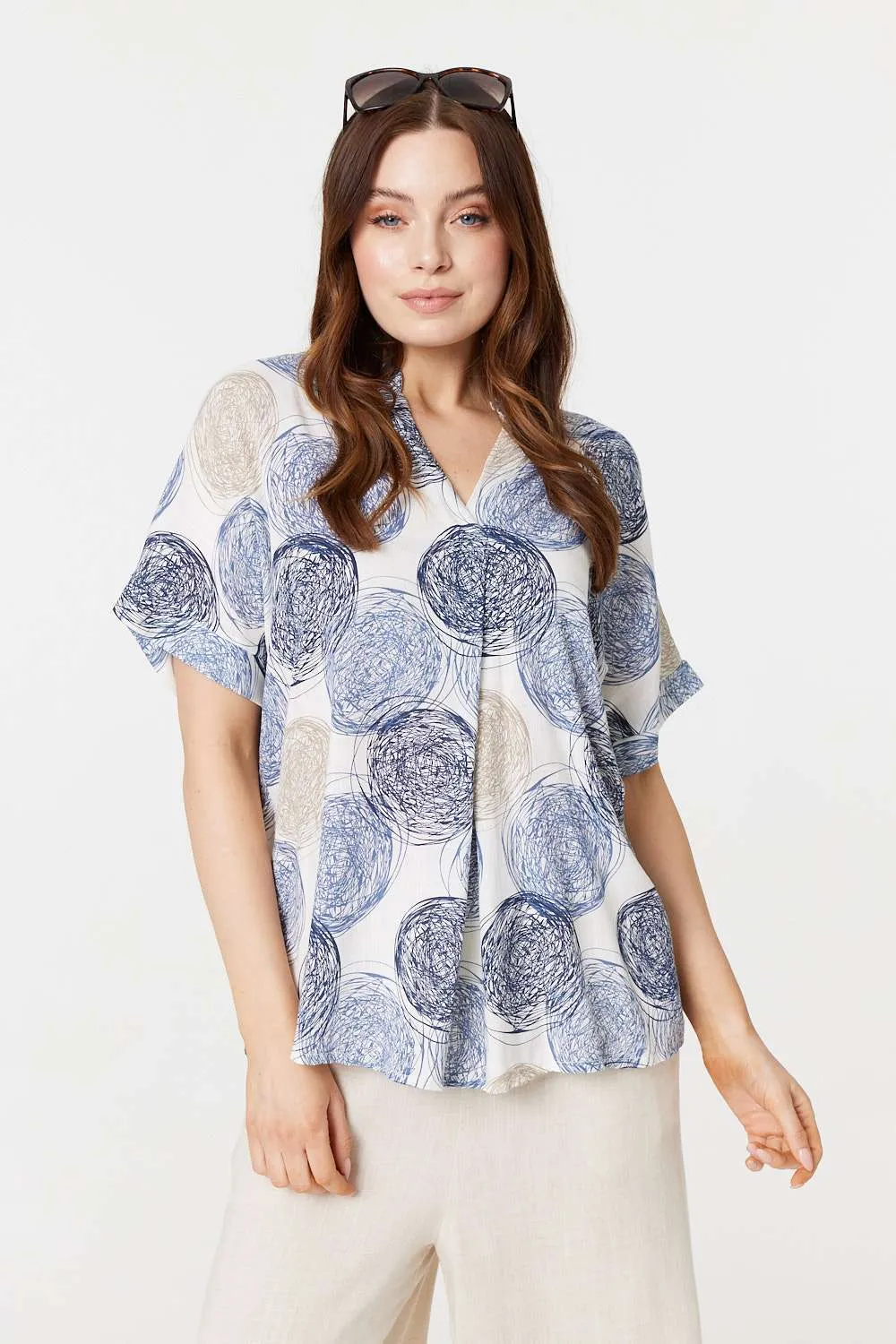 Printed V-Neck 1/2 Sleeve Blouse