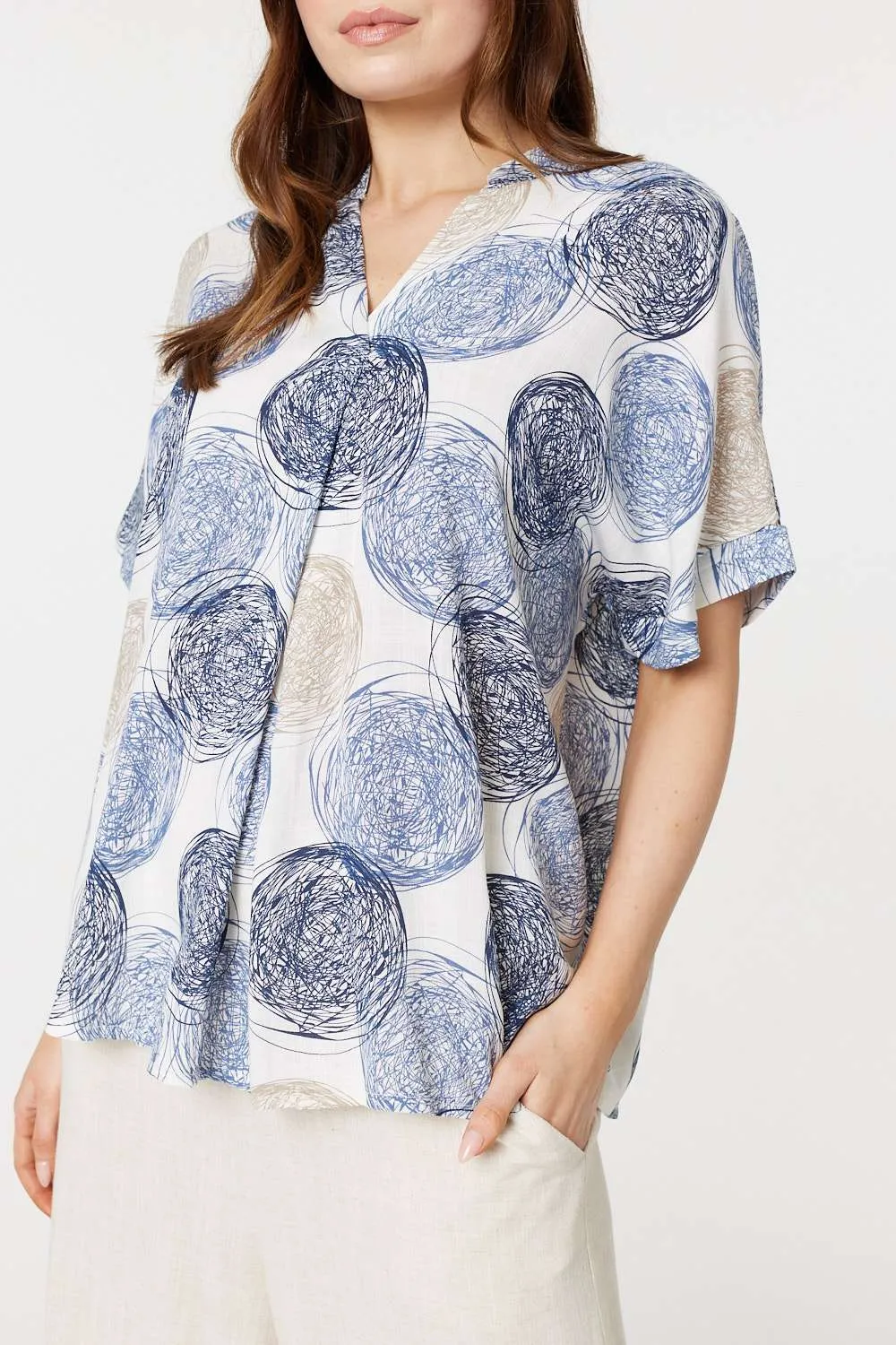 Printed V-Neck 1/2 Sleeve Blouse