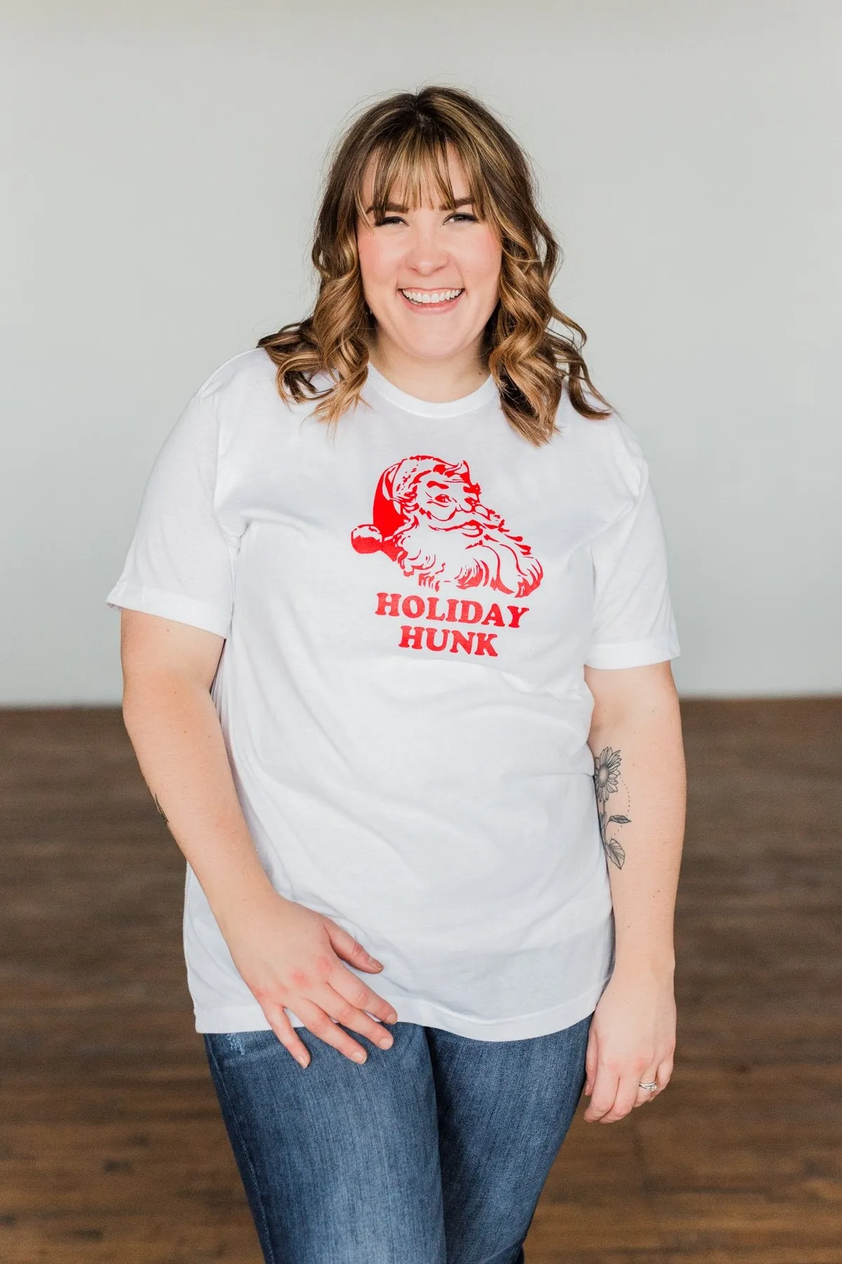 "Holiday Hunk" Santa Graphic Tee- Off White