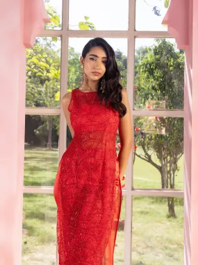 Reeva and Zeel Red Hand-Embroidered Kurta Set