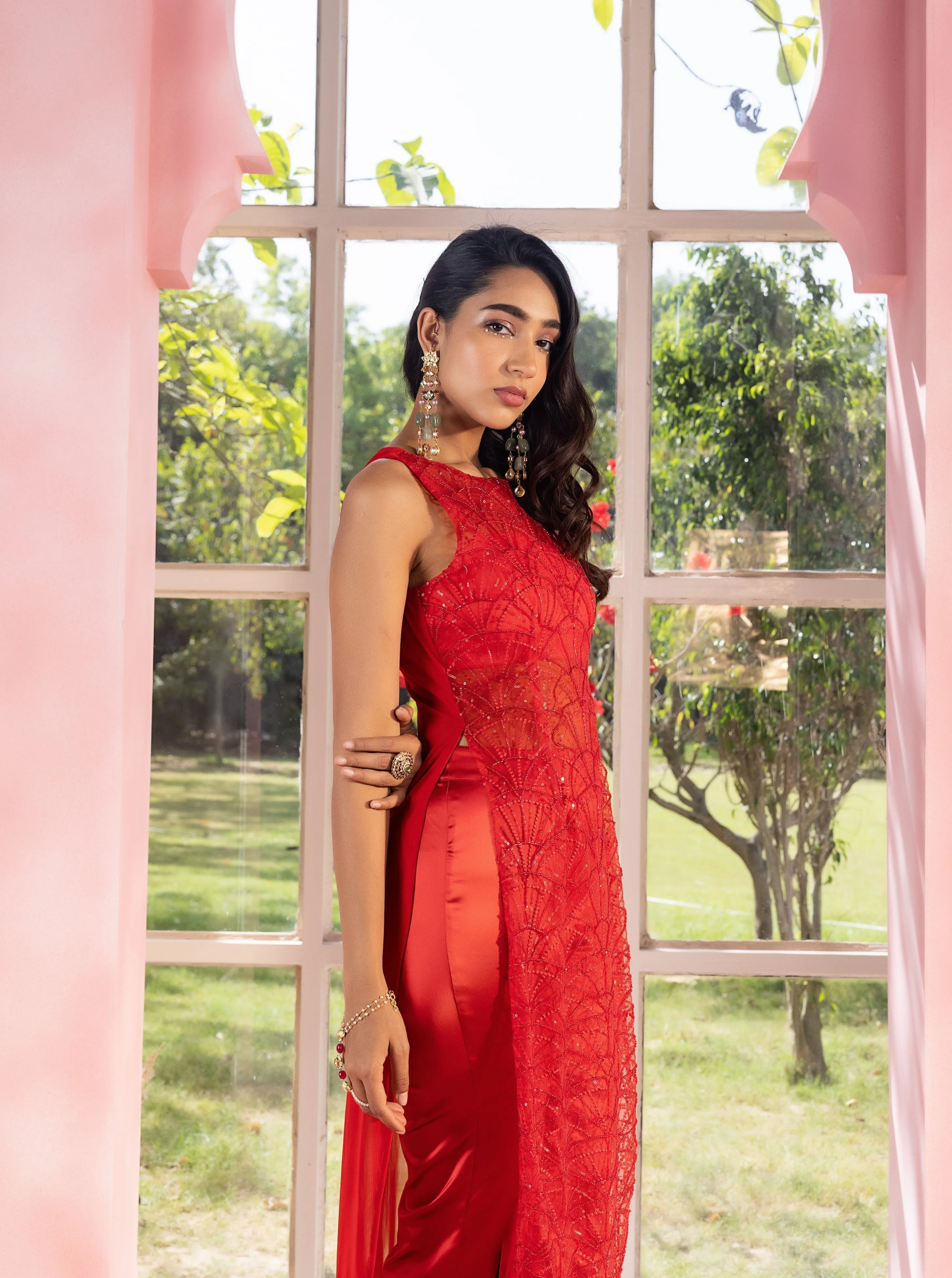 Reeva and Zeel Red Hand-Embroidered Kurta Set