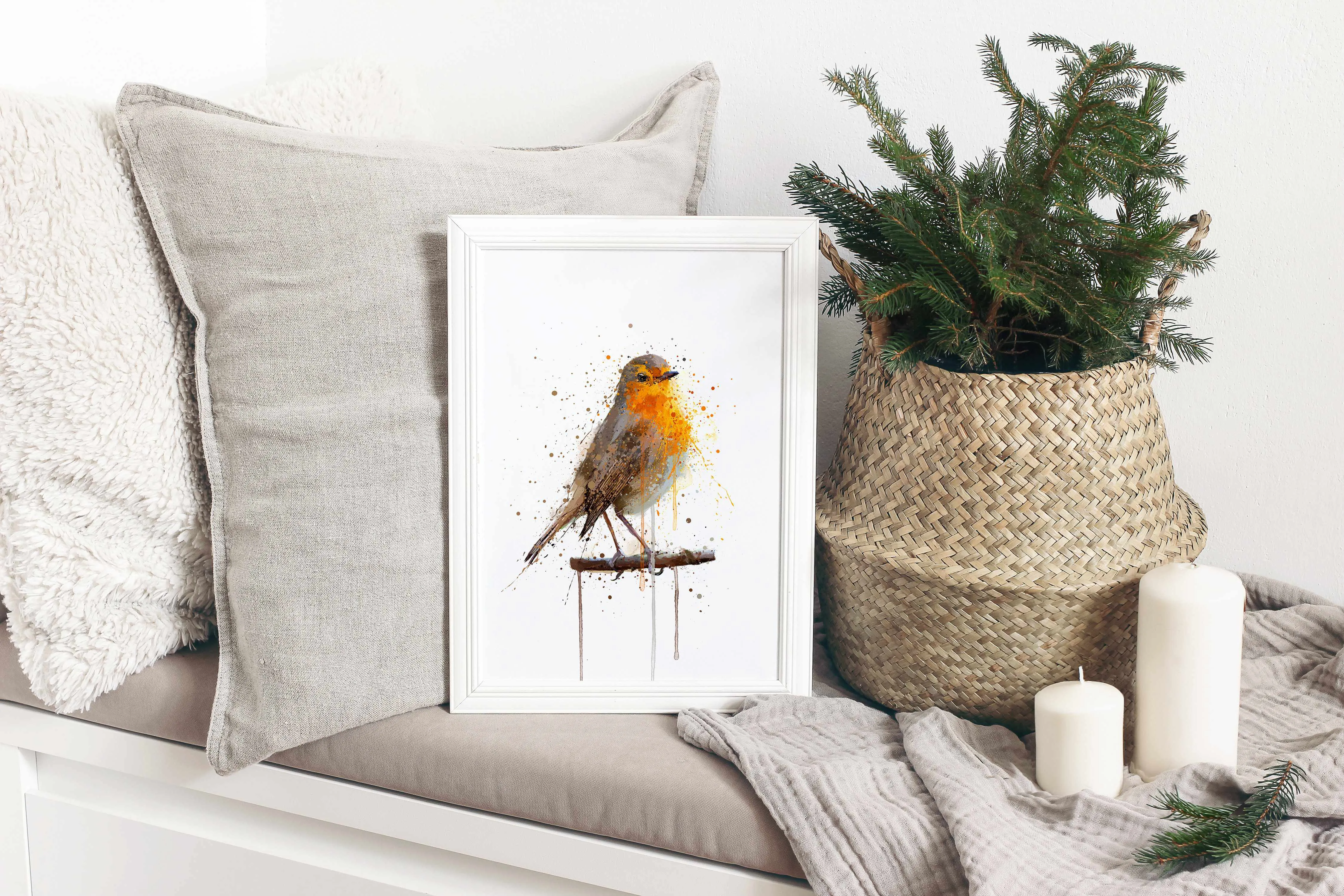 Robin Red Breast Wall Art Print , Contemporary and Stylish Christmas Decoration Alternative Xmas Decor