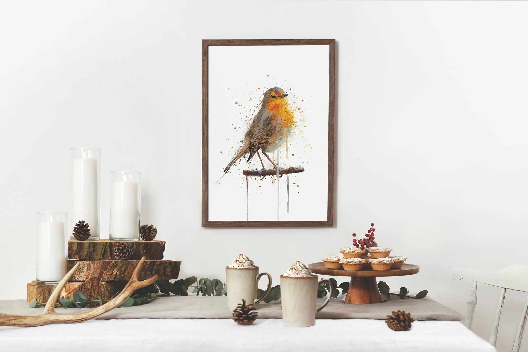 Robin Red Breast Wall Art Print , Contemporary and Stylish Christmas Decoration Alternative Xmas Decor