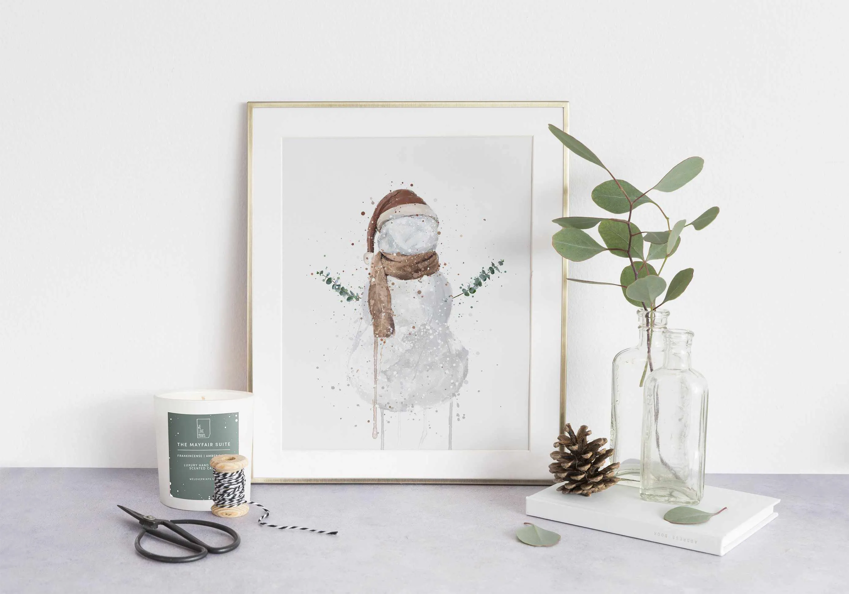 Snowman Wall Art Print , Contemporary and Stylish Christmas Decoration Alternative Xmas Decor