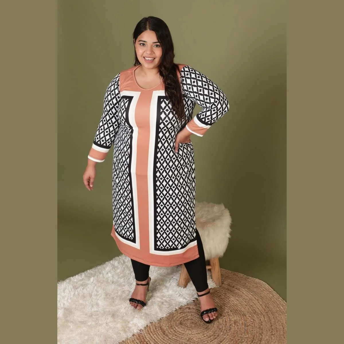 Tan Monochrome Art Woolen Winter Kurti