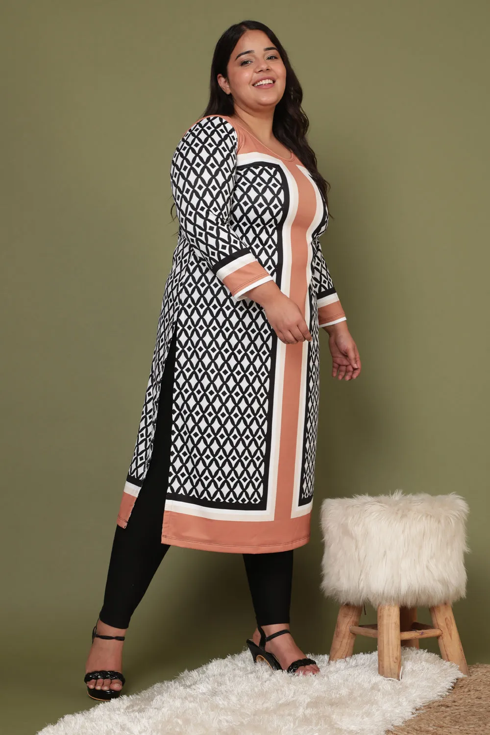 Tan Monochrome Art Woolen Winter Kurti