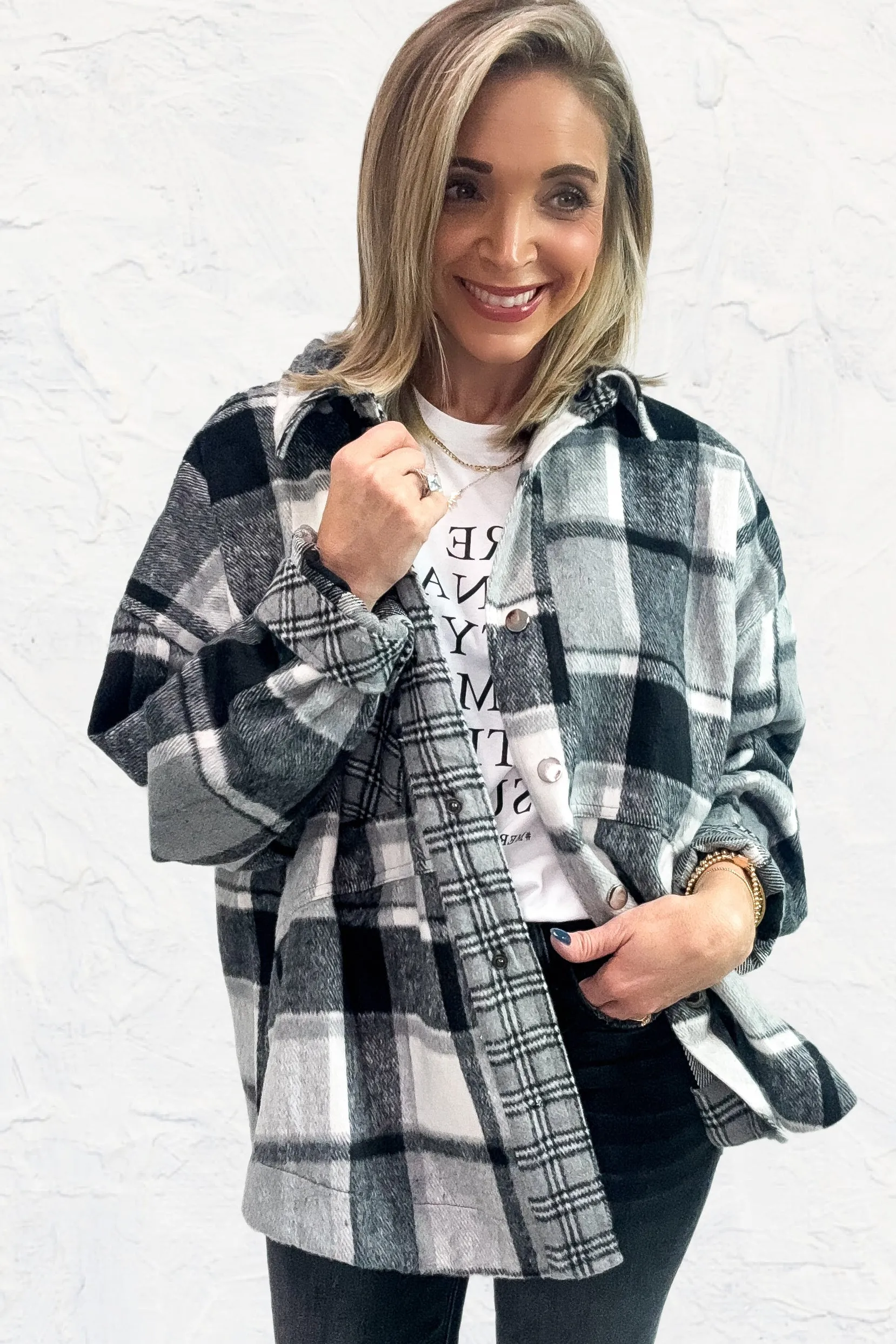 Telluride Resort Shacket - Black Plaid