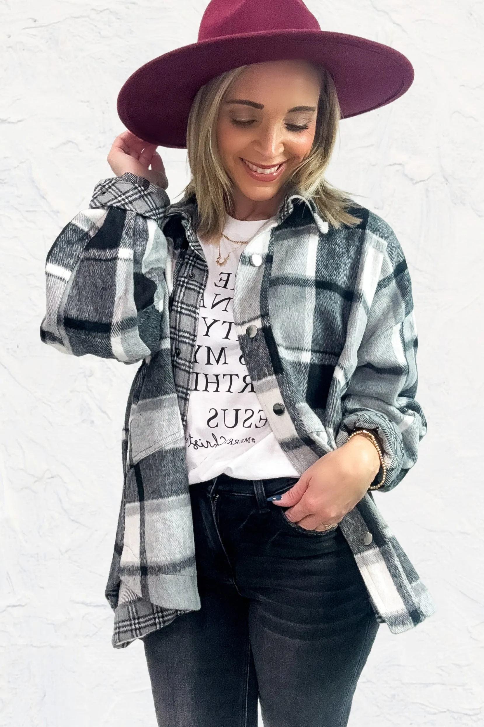 Telluride Resort Shacket - Black Plaid