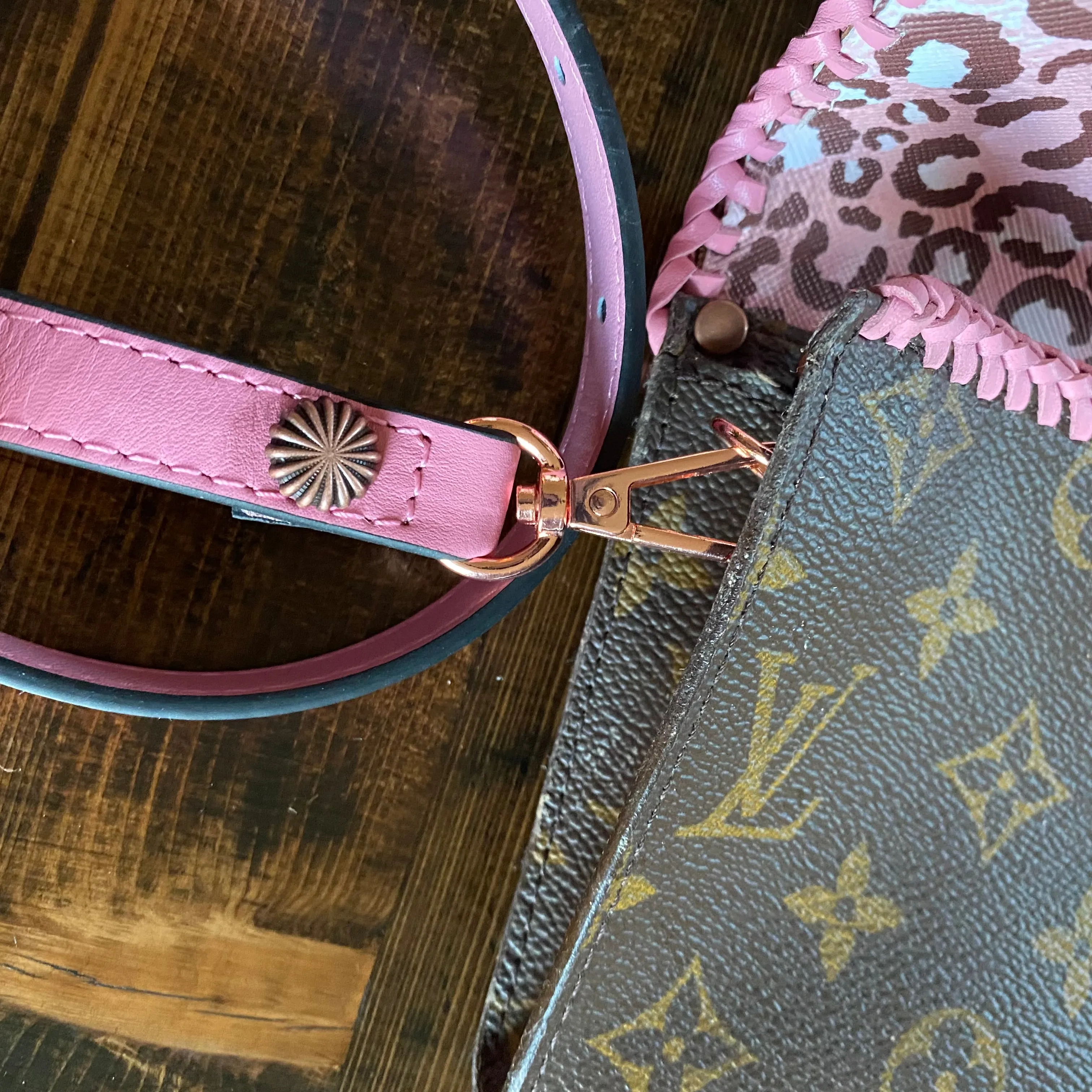 The Junco Crossbody Bag - Vintage Monogram in Pink w/Rose Gold Hardware