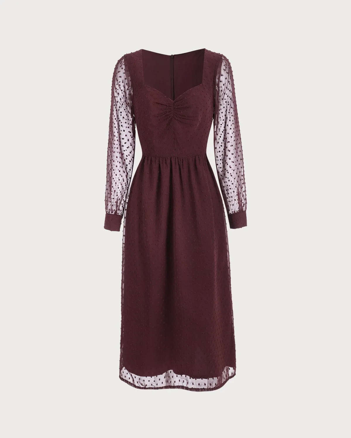 The Sweetheart Neckline Sheer Sleeve Midi Dress