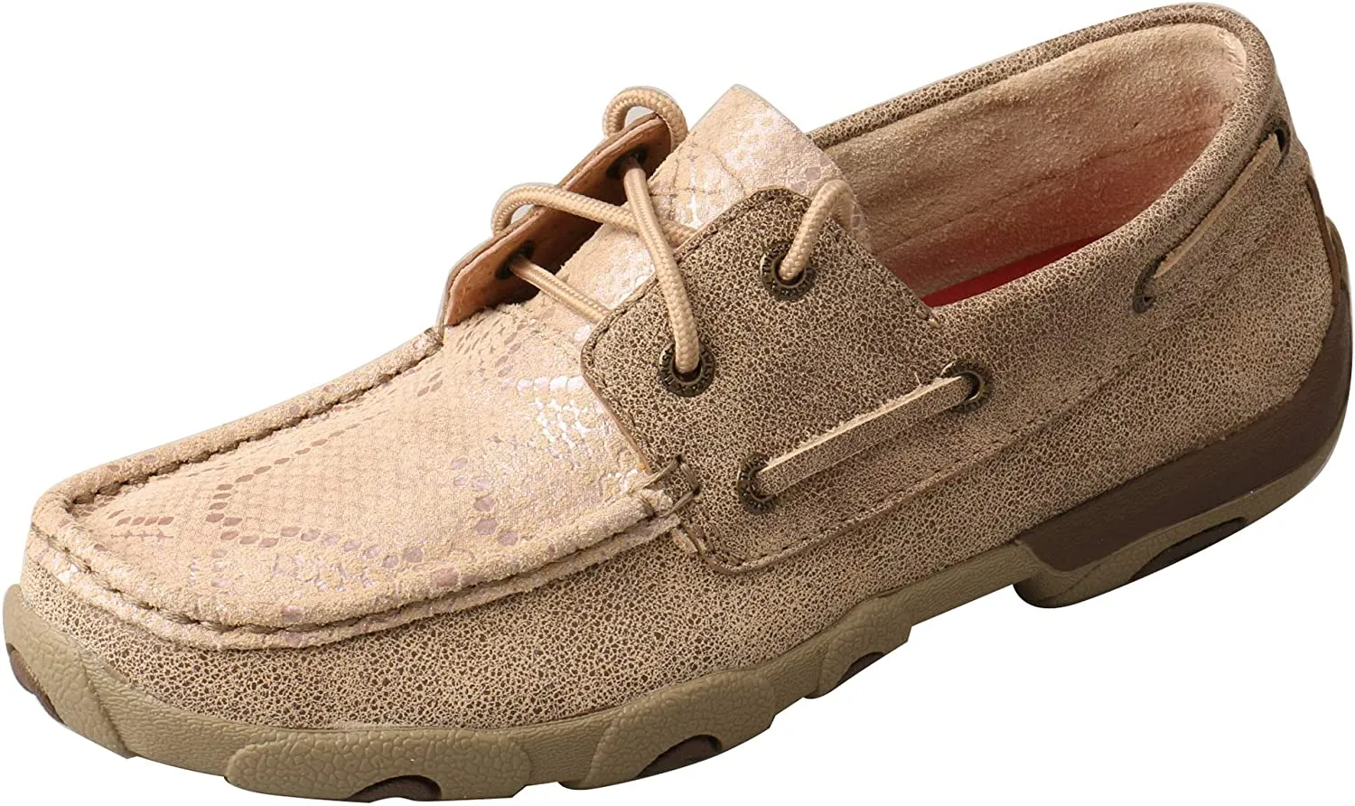 Twisted X Women's Boat Shoe Driving Moc with CellStretch, Bomber/Khaki, 6(M)