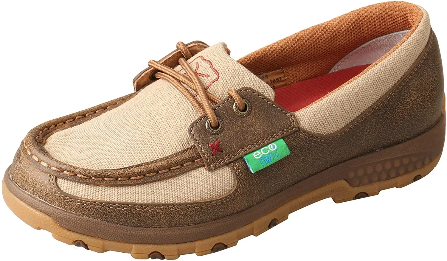 Twisted X Women's Boat Shoe Driving Moc with CellStretch, Bomber/Khaki, 6(M)