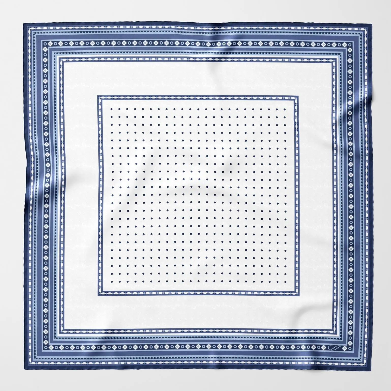 Verona - Hand Rolled Silk Neckerchief - White & Blue