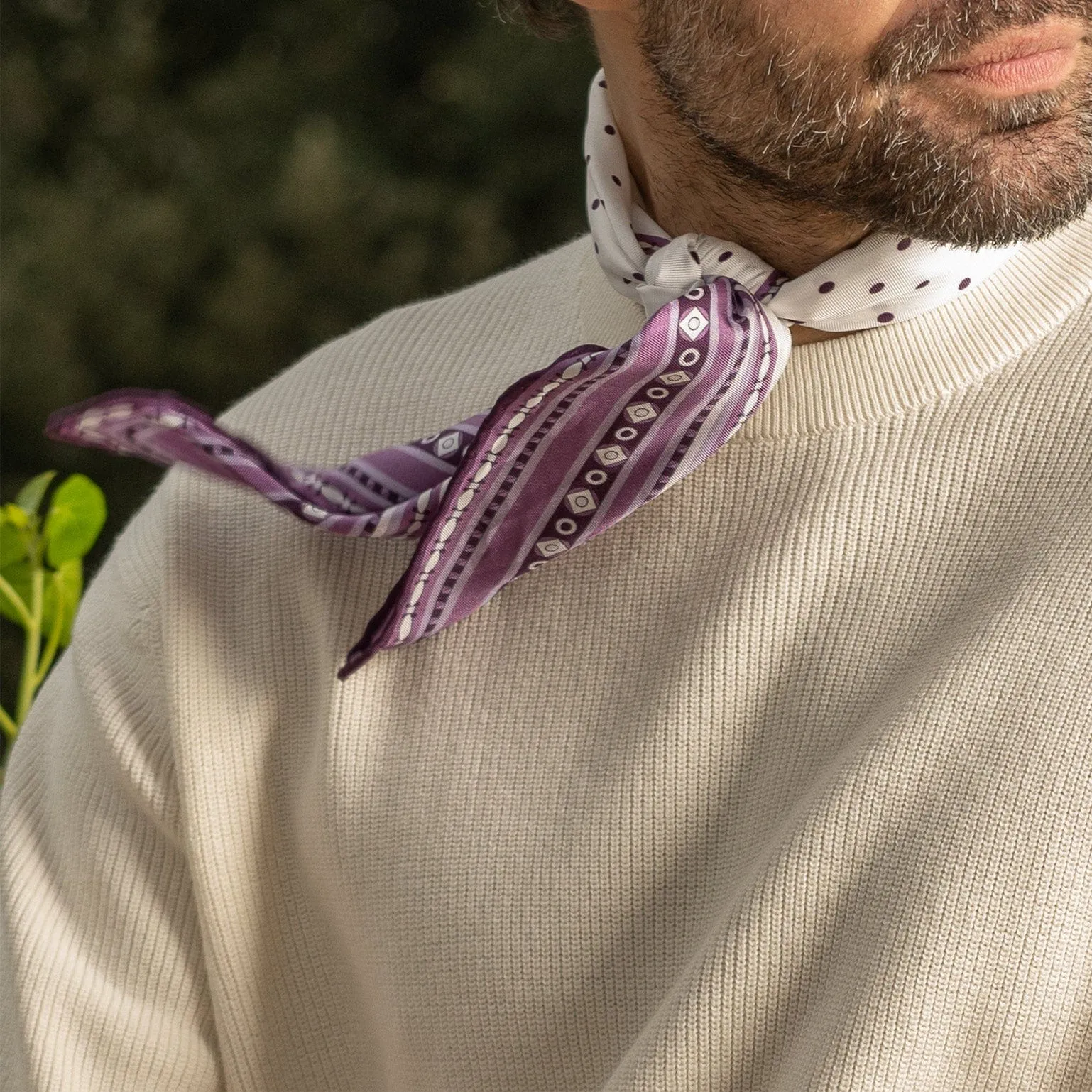 Verona - Hand Rolled Silk Neckerchief - White & Lilac