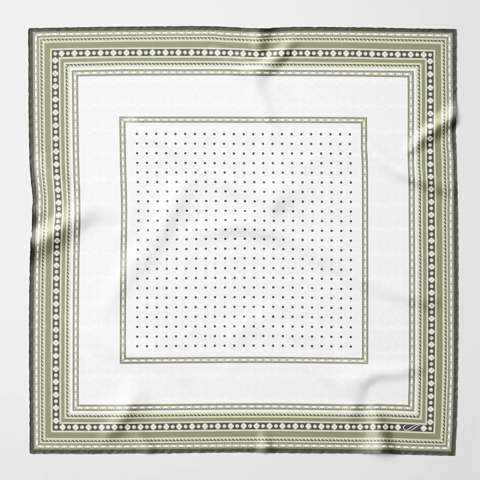 Verona - Hand Rolled Silk Neckerchief - White & Sage