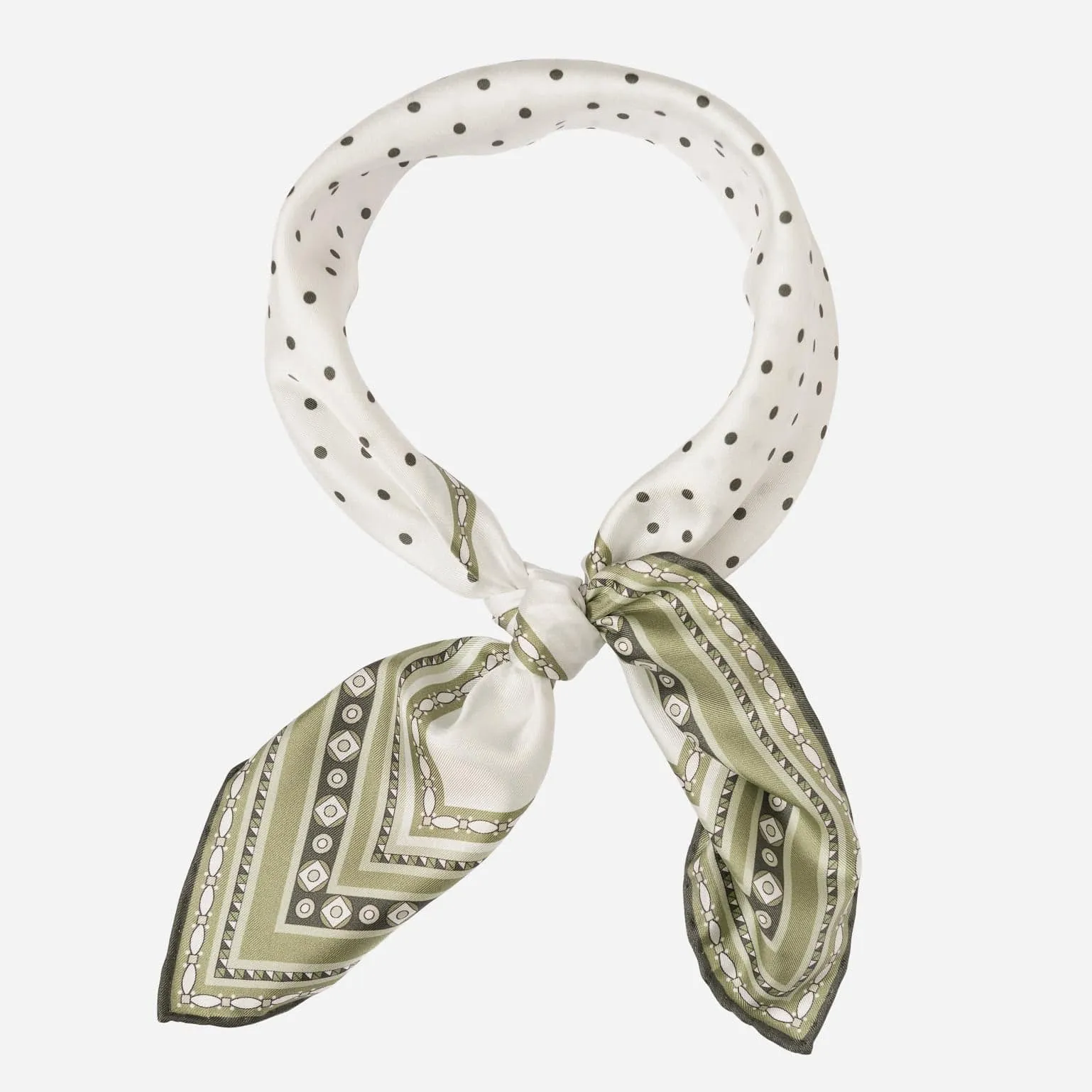 Verona - Hand Rolled Silk Neckerchief - White & Sage