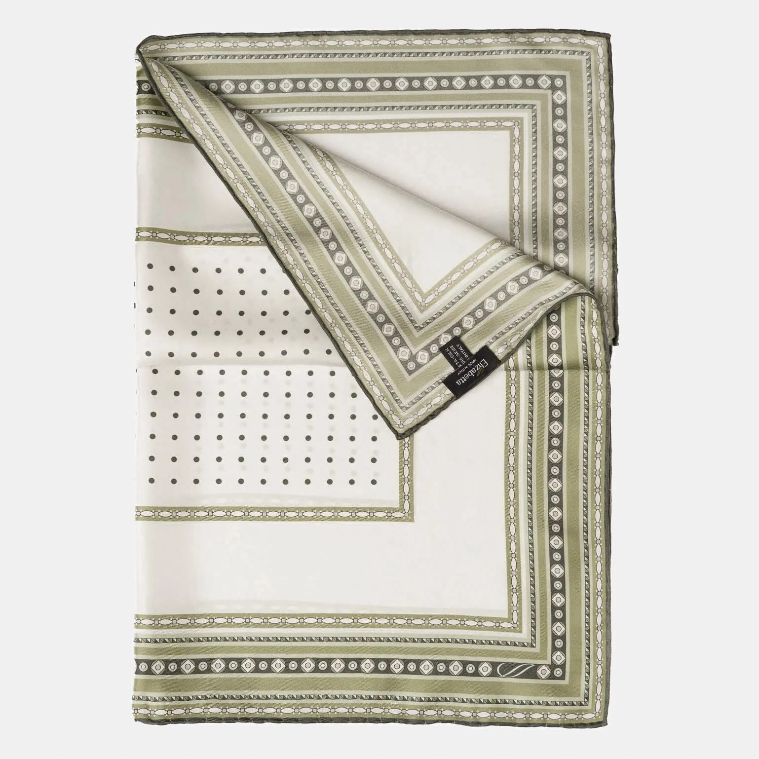 Verona - Hand Rolled Silk Neckerchief - White & Sage