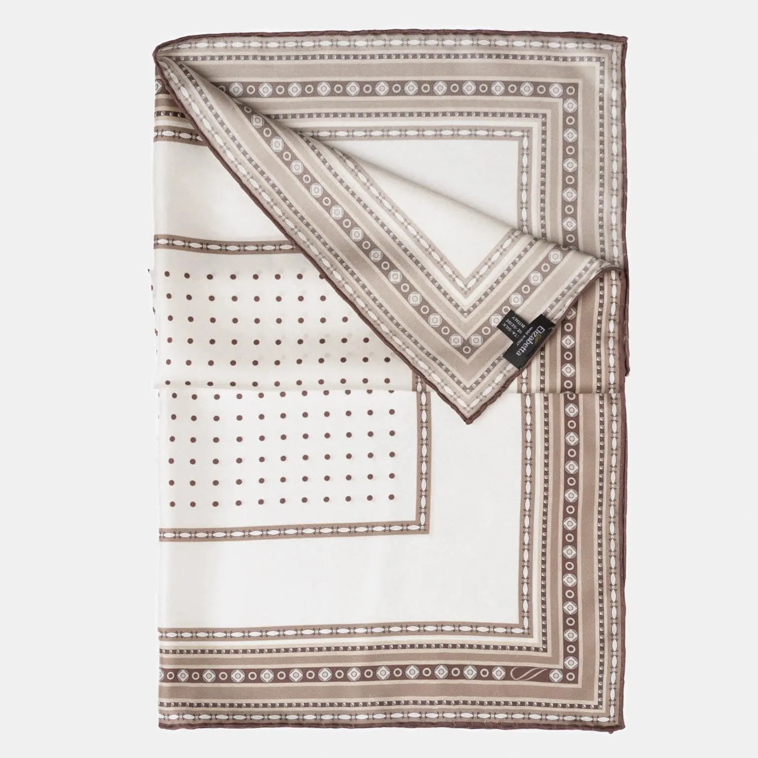 Verona - Hand Rolled Silk Neckerchief - White & Sand