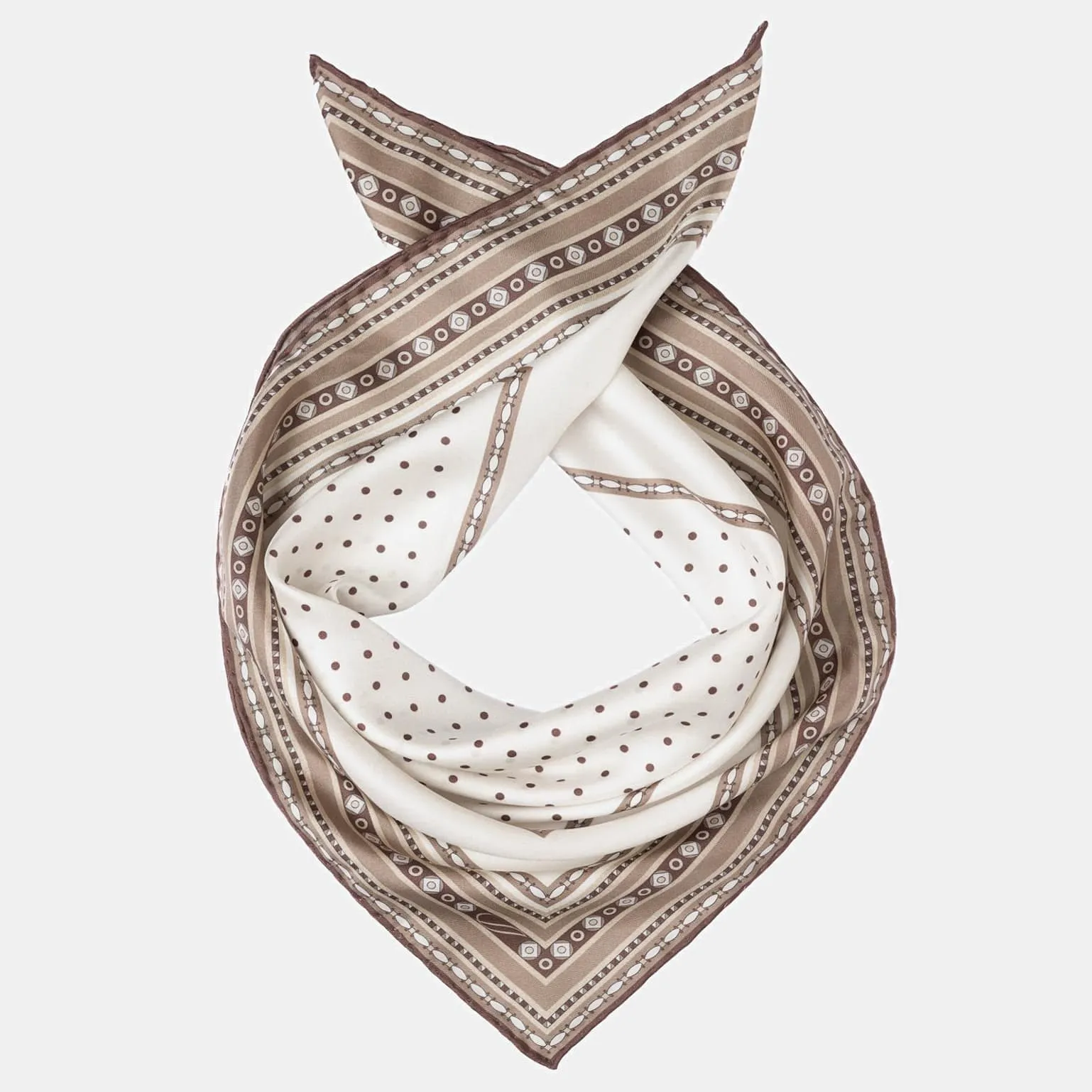 Verona - Hand Rolled Silk Neckerchief - White & Sand