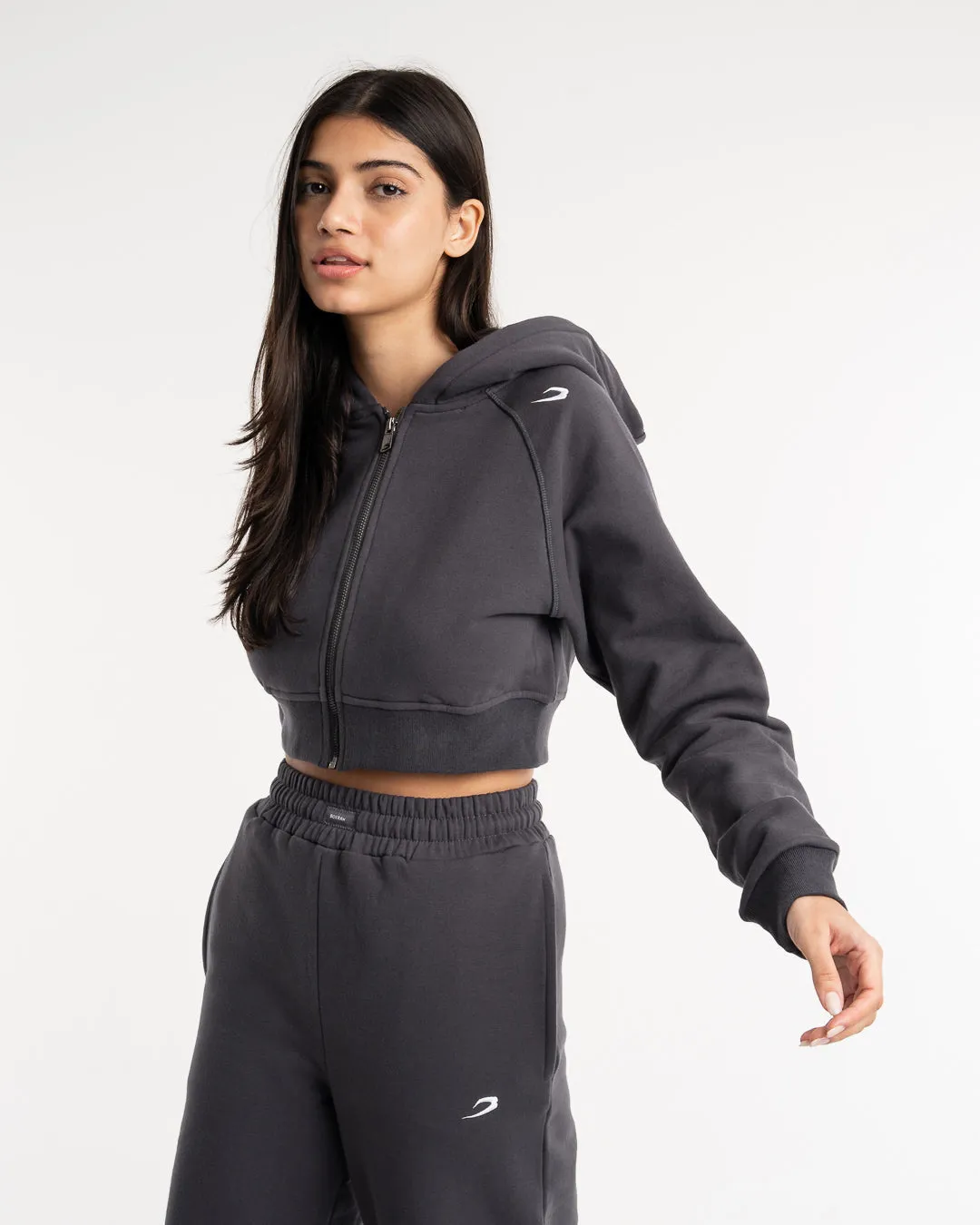 Winstone Cropped Zip Hoodie - Charcoal