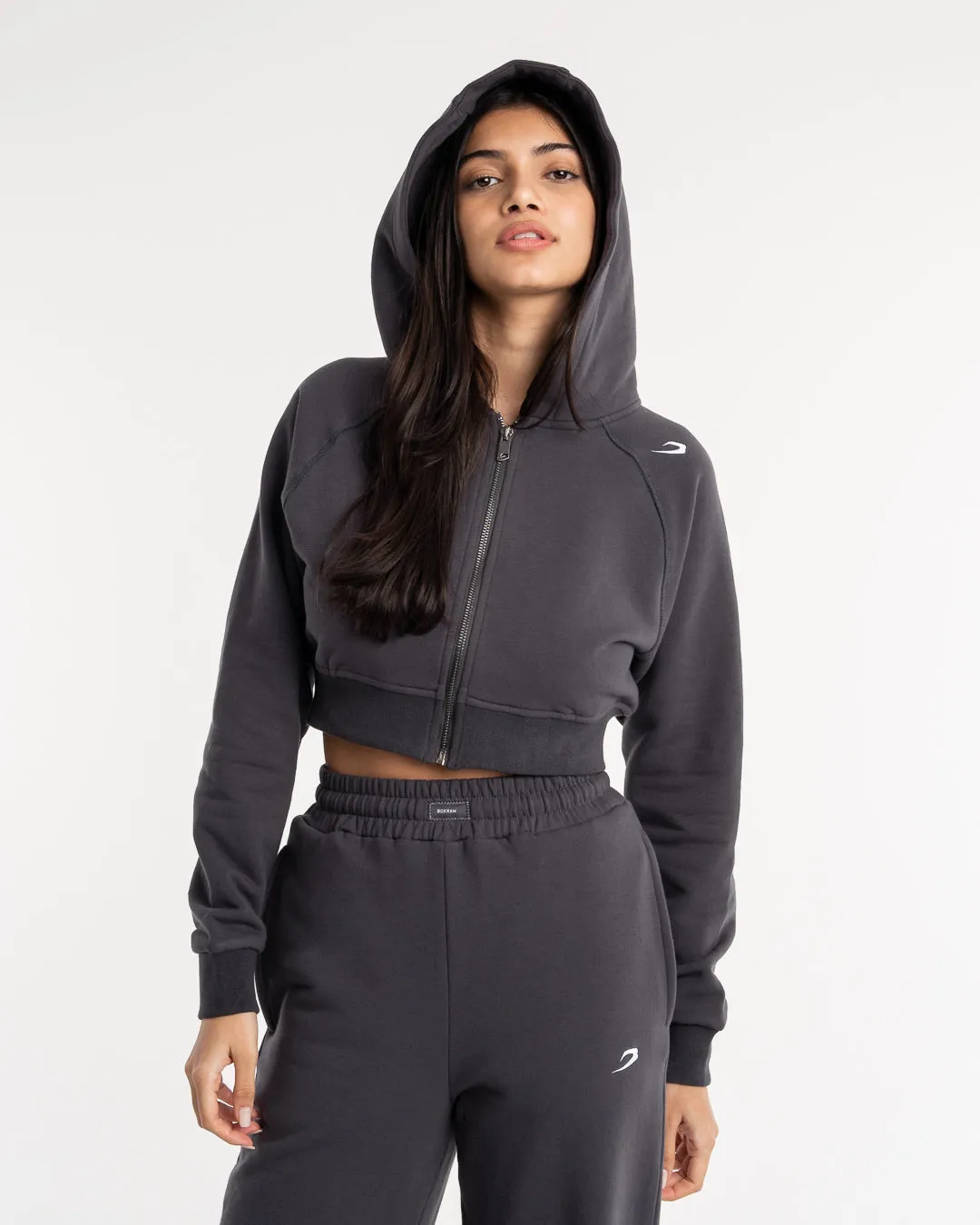 Winstone Cropped Zip Hoodie - Charcoal