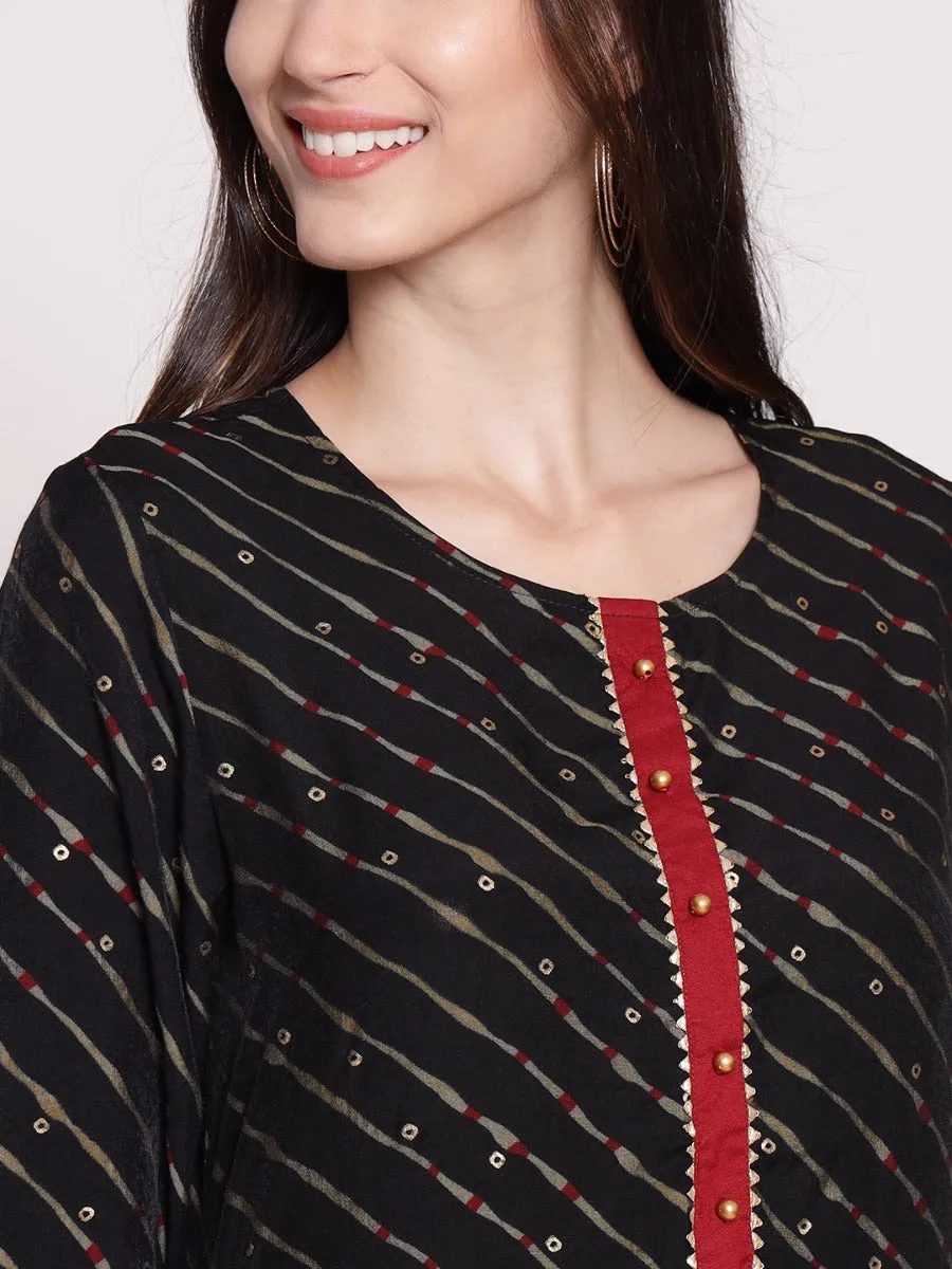 Women Black Bandhani Printed Kurta With Flared Bottom