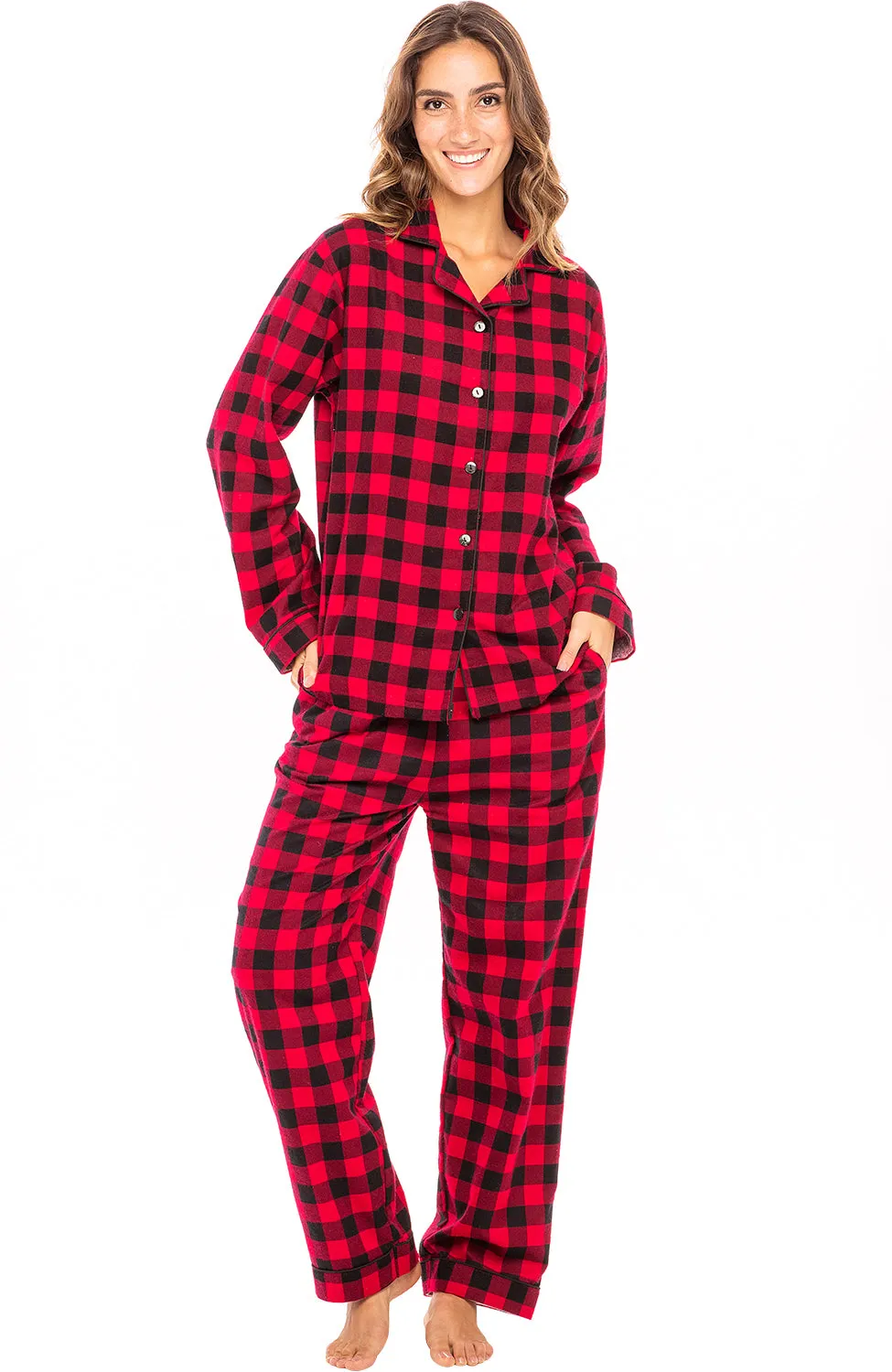 Women's Classic Cotton Flannel Pajamas with Pockets