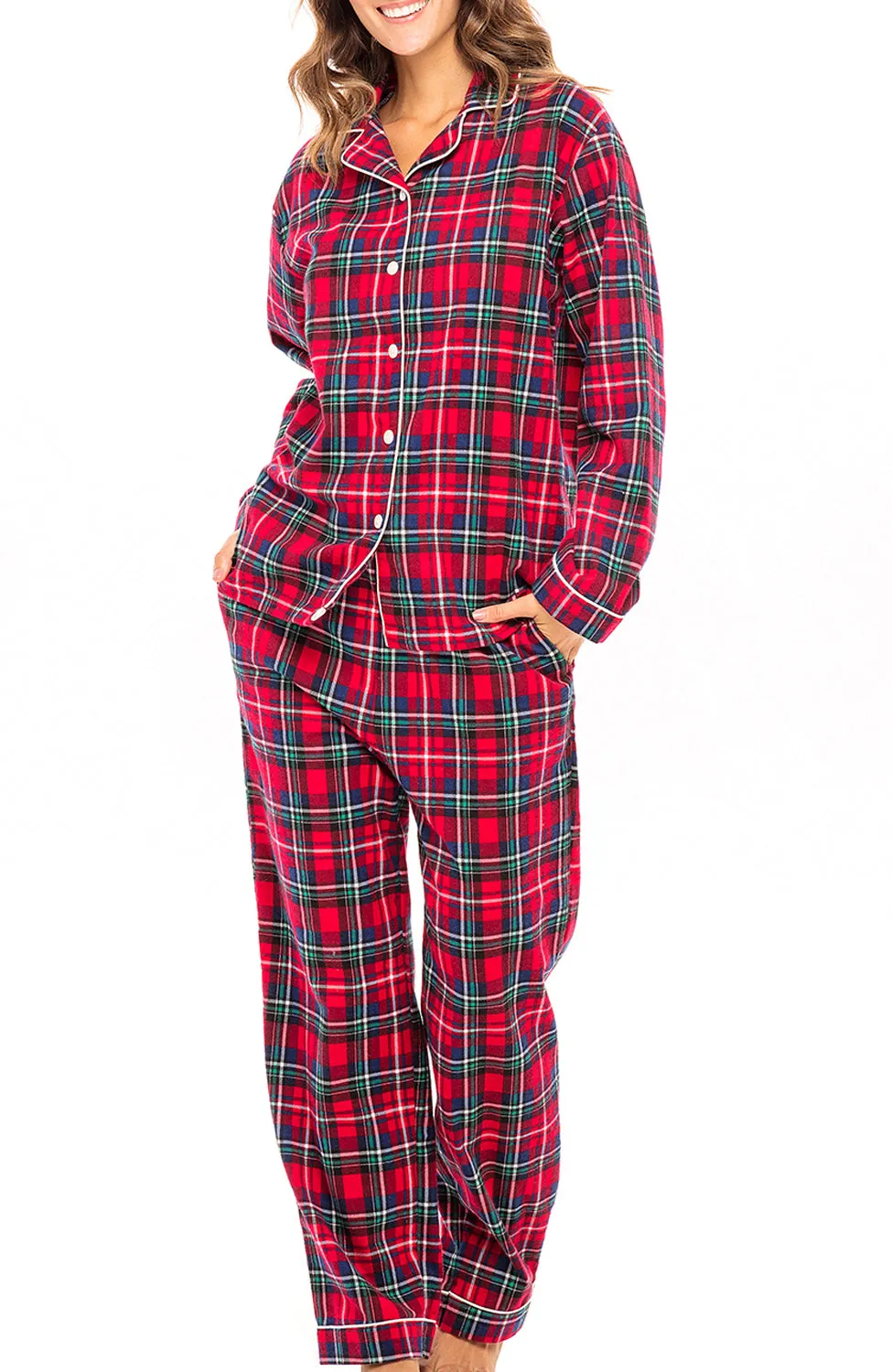 Women's Classic Cotton Flannel Pajamas with Pockets