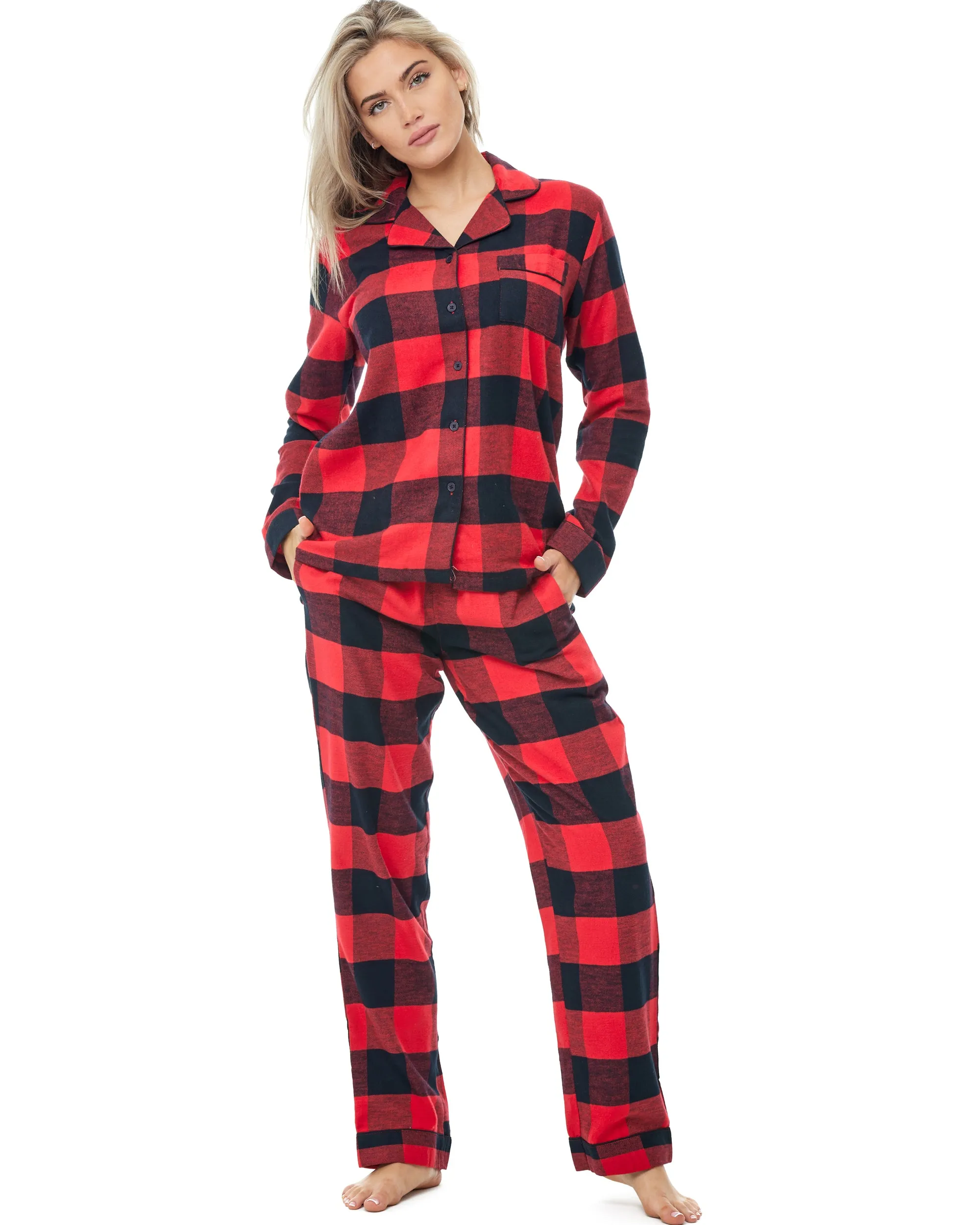 Women's Classic Cotton Flannel Pajamas with Pockets