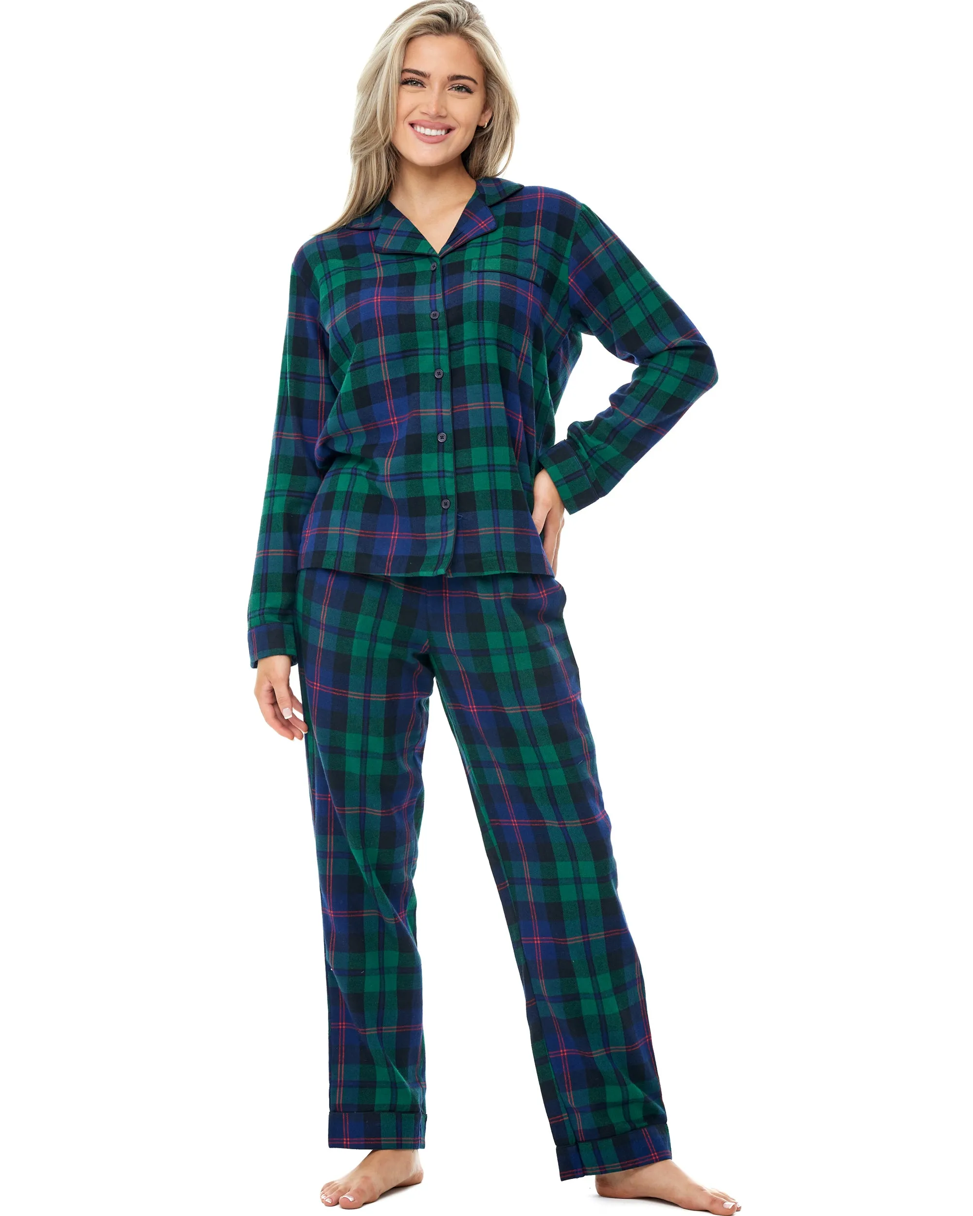 Women's Classic Cotton Flannel Pajamas with Pockets