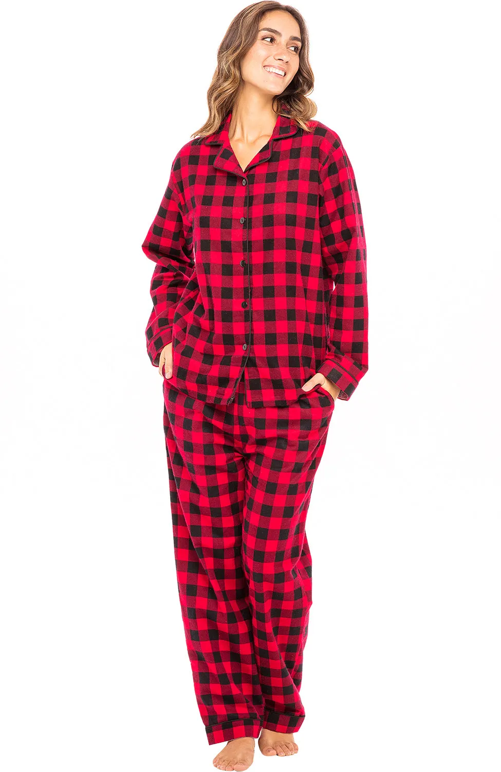 Women's Classic Cotton Flannel Pajamas with Pockets