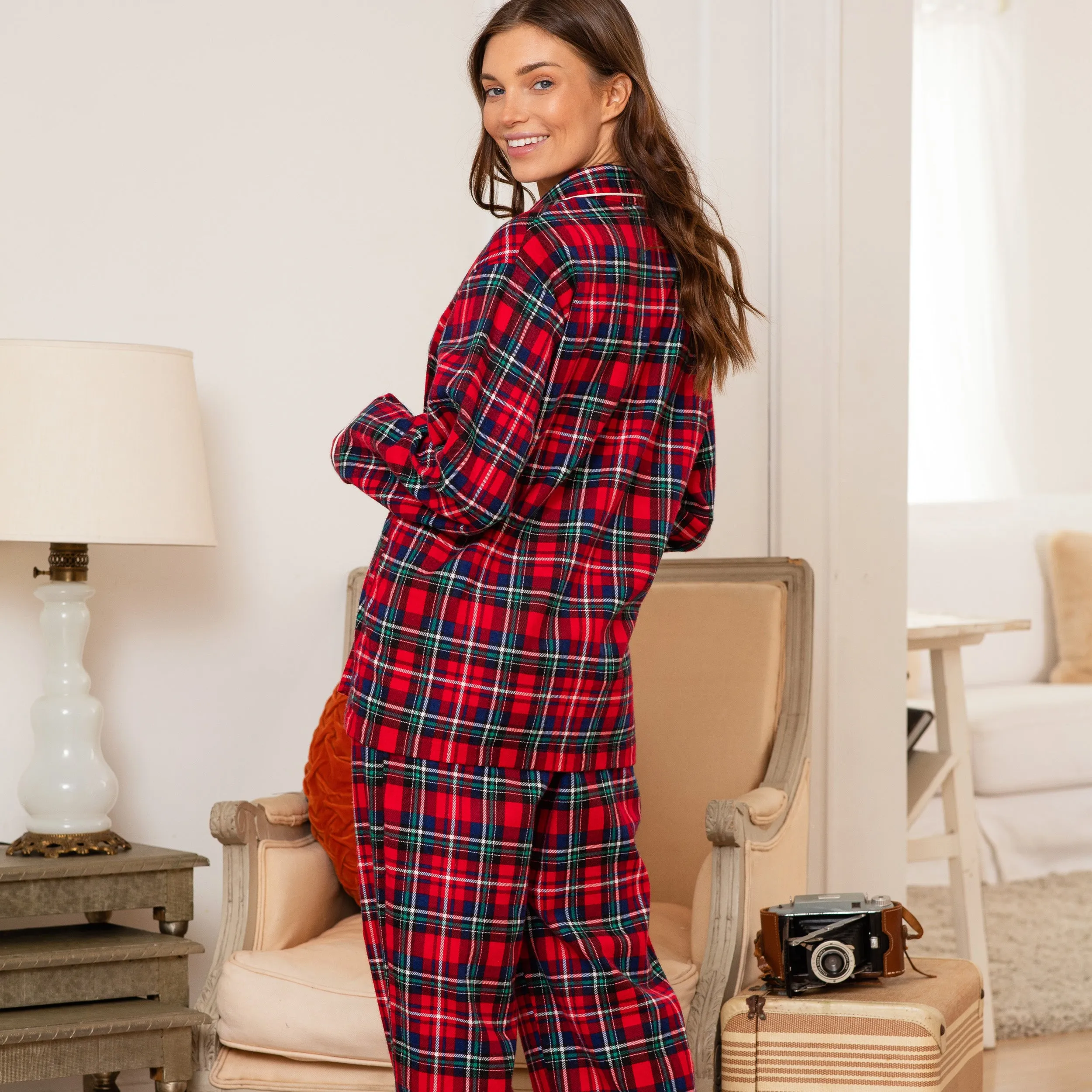 Women's Classic Cotton Flannel Pajamas with Pockets