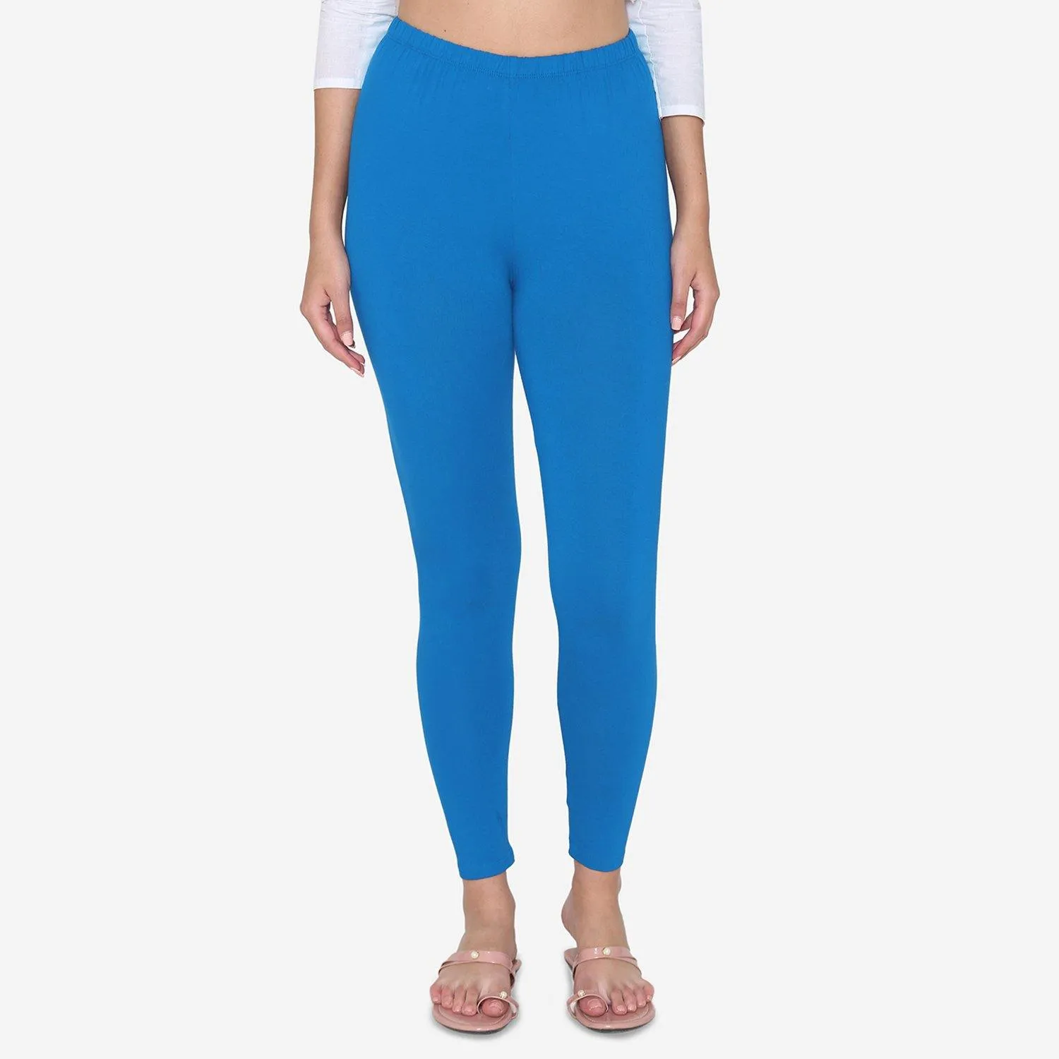 Women's Cotton Ankle leggings (Free Size) - Coral Blue