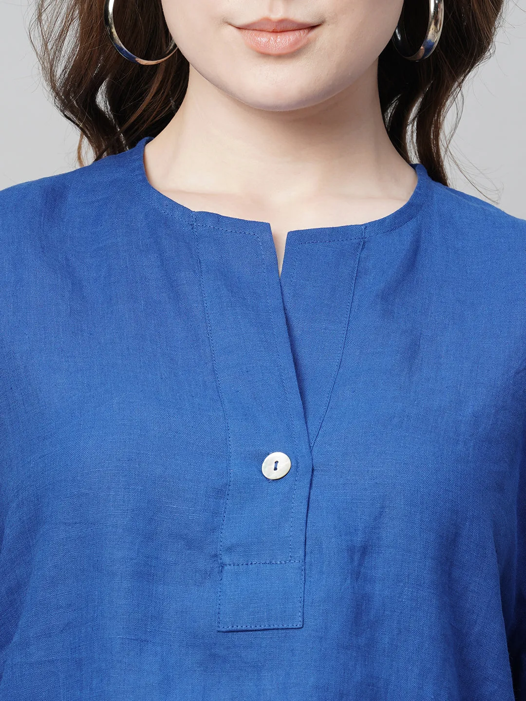 Women's Royalblue Linen Regular Fit Blouse